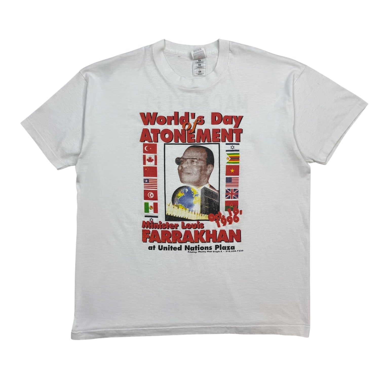 Vintage Test Print Minister Farrakhan/ Tupac Macavelli Tee White