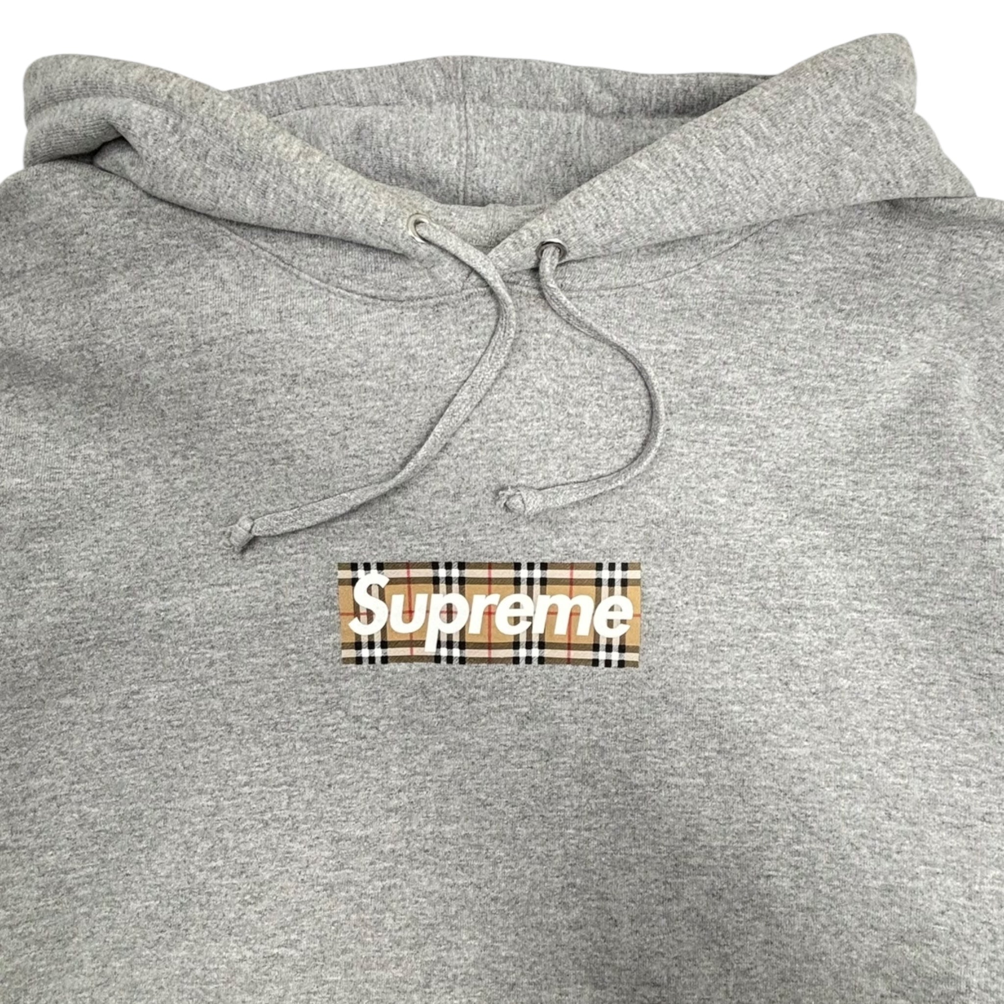 Supreme Burberry Box Logo Hooded Sweatshirt Heather Grey