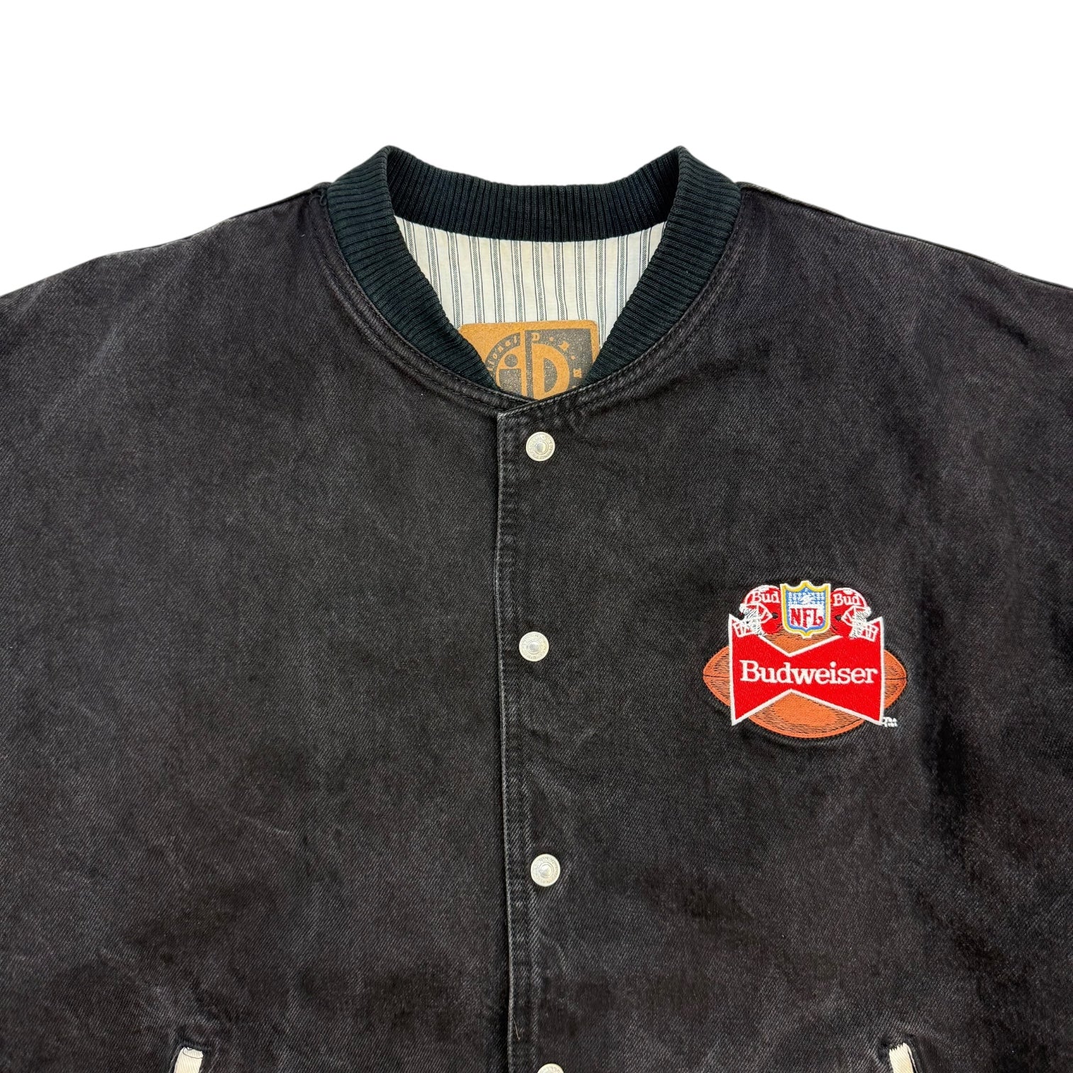 1995 Super Bowl XXIX Budweiser Denim Bomber Jacket Black/White