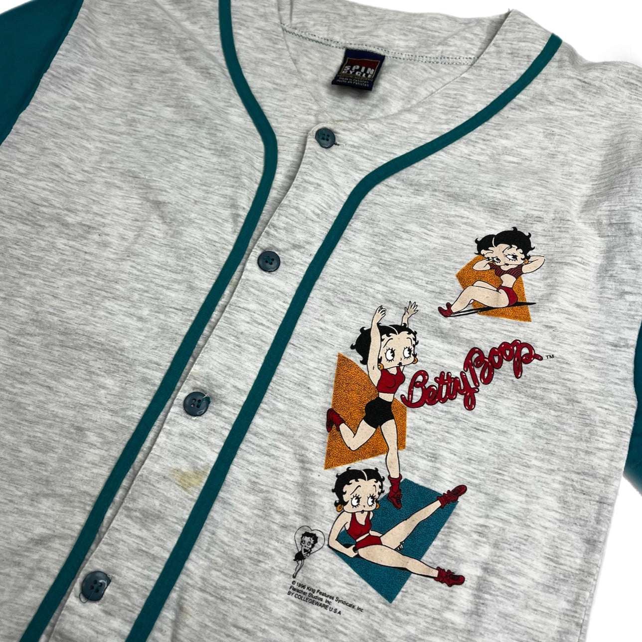 1996 Betty Boop Baseball Jersey Heather Grey/Teal