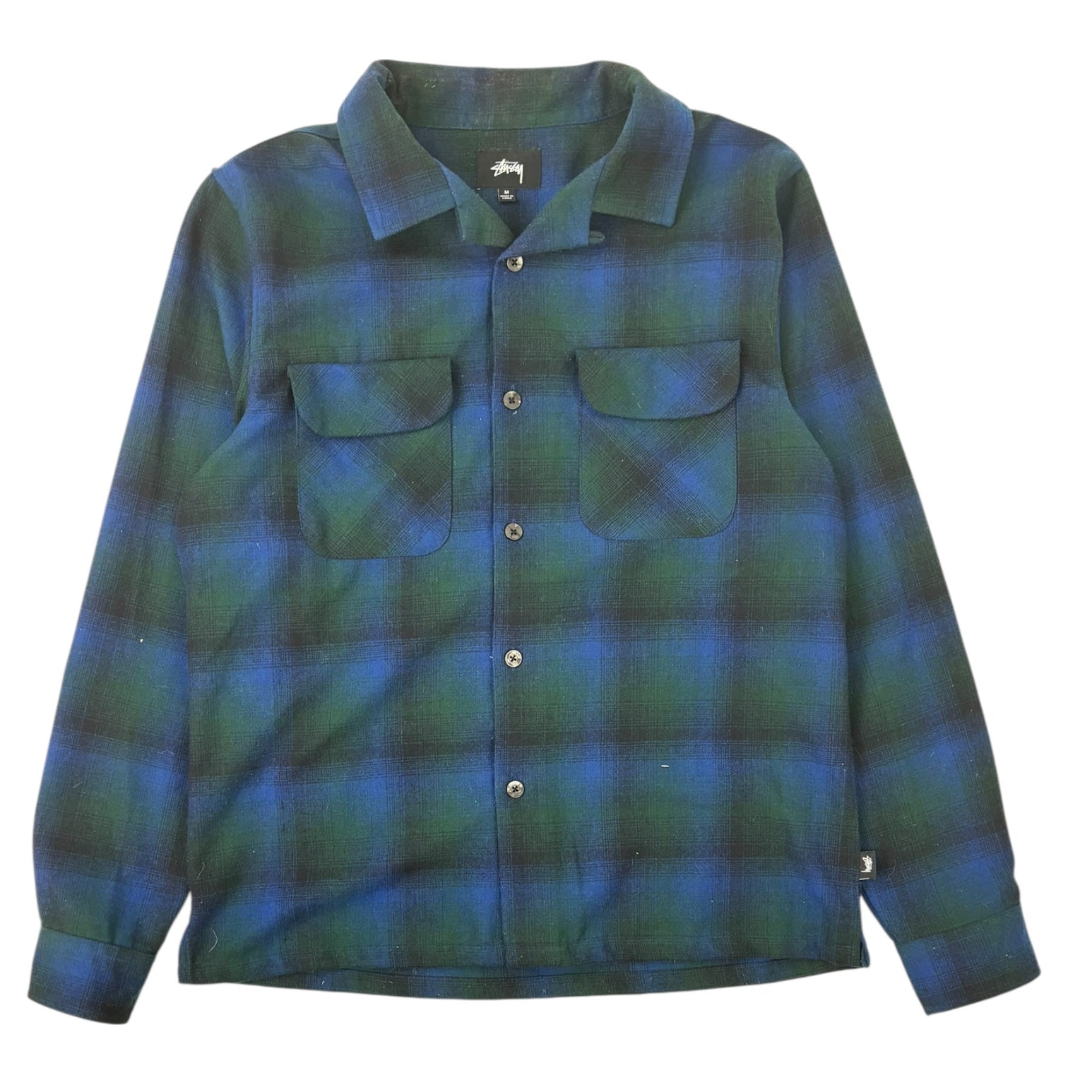 Stussy Camp Collar Flannel Button-Up Shirt Blue/Green