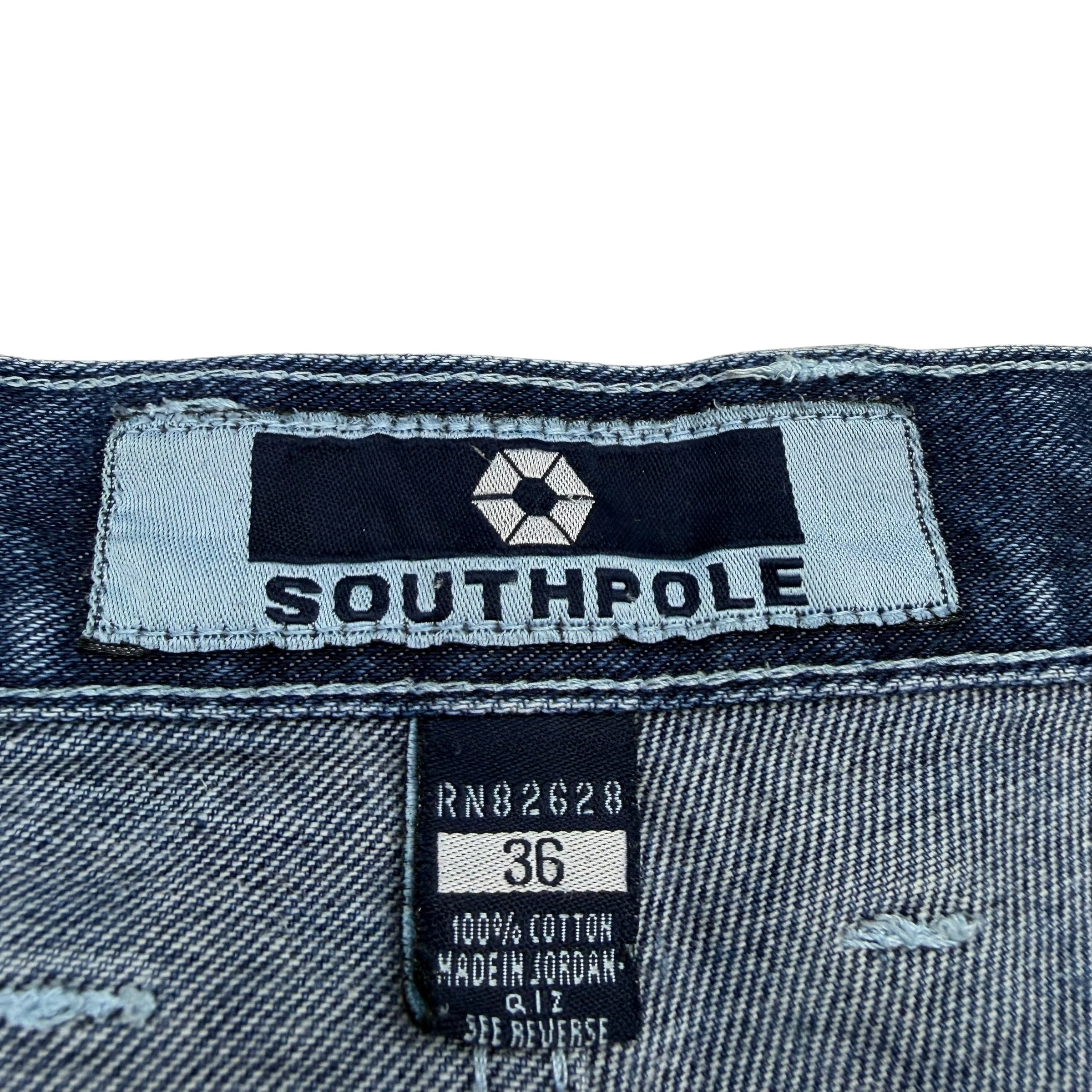 Vintage Southpole Graffiti Embroidered Denim Shorts Blue
