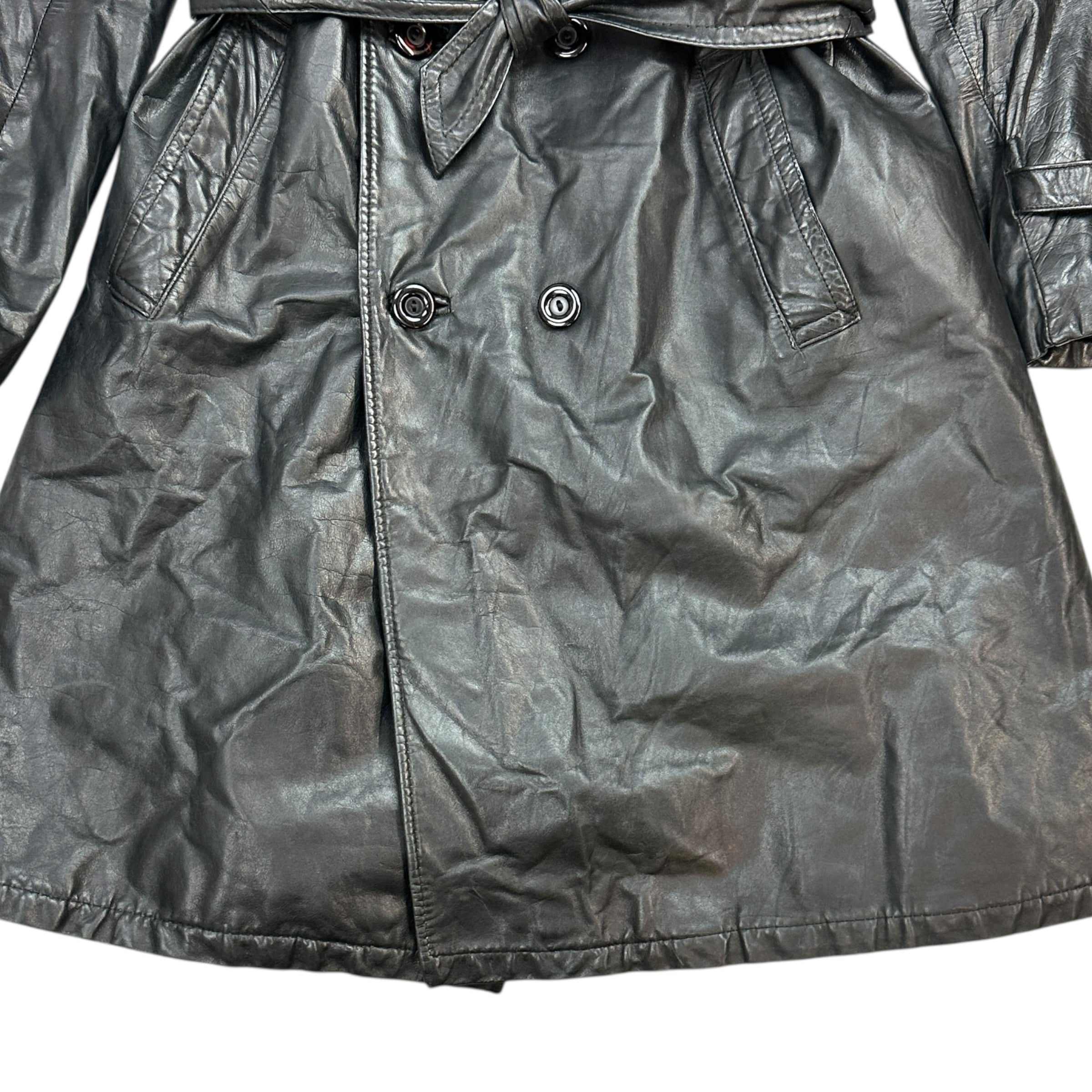 (W) Vintage Victoria Leather Trench Coat Black