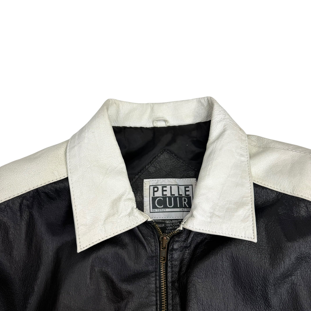 Vintage Pelle Cuir American Flag Leather Bomber Jacket Black