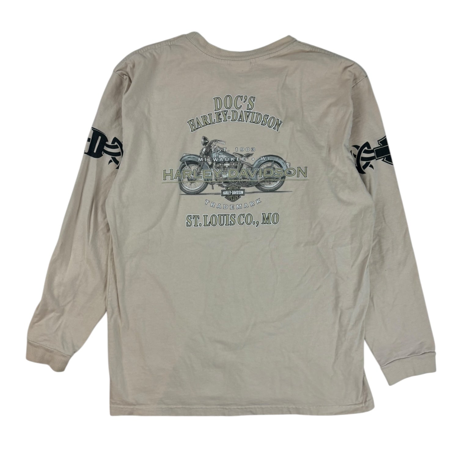 Vintage 2007 Harley Davidson St. Louis Missouri Tribal L/S T-Shirt Beige