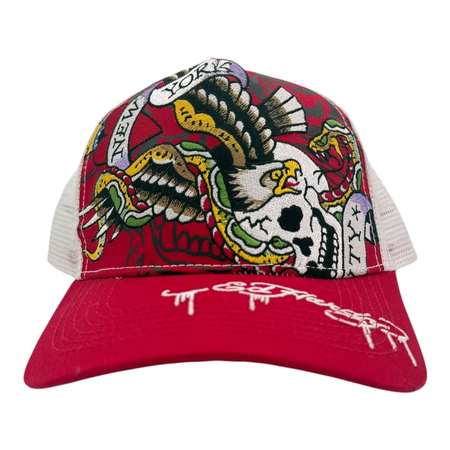 Vintage Y2K Ed Hardy New York Eagle Trucker Hat Red/White