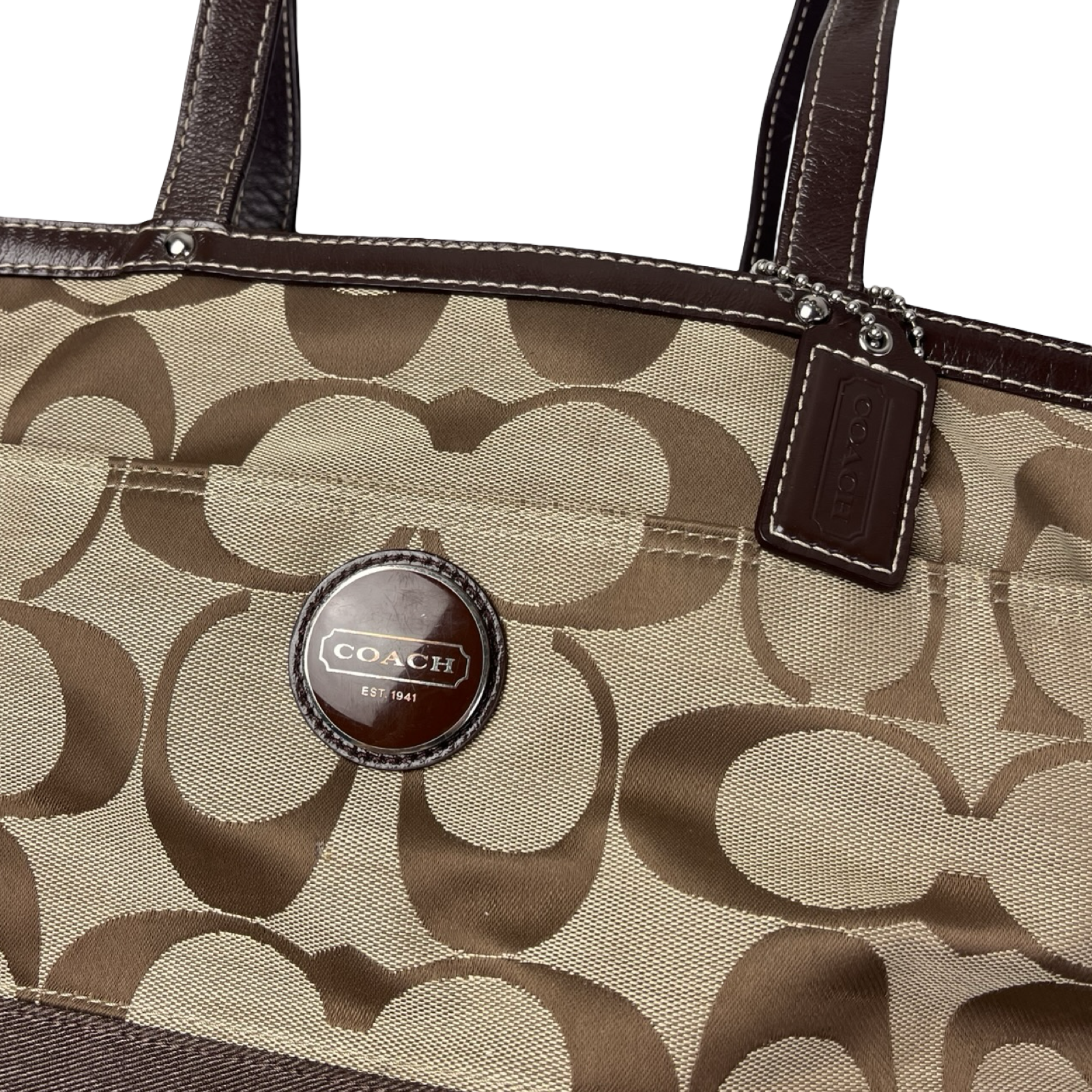 (W) Coach Signature Monogram Tote Bag Beige/Brown
