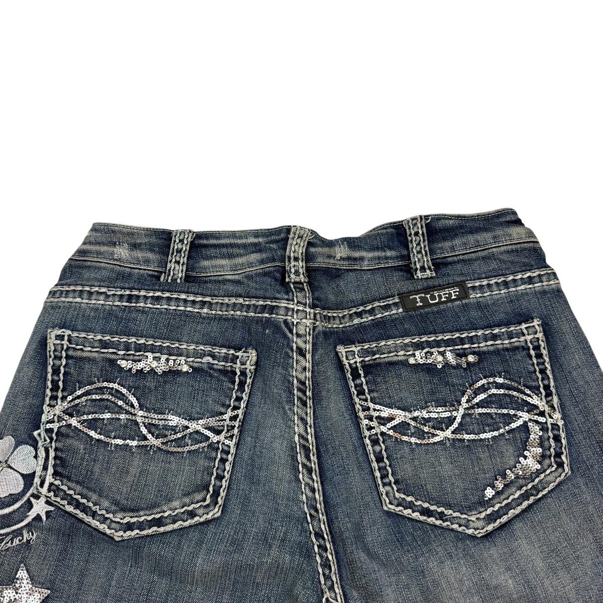 (W) Cowgirl Tuff Embroidered Sequin Double Lucky Jeans Blue