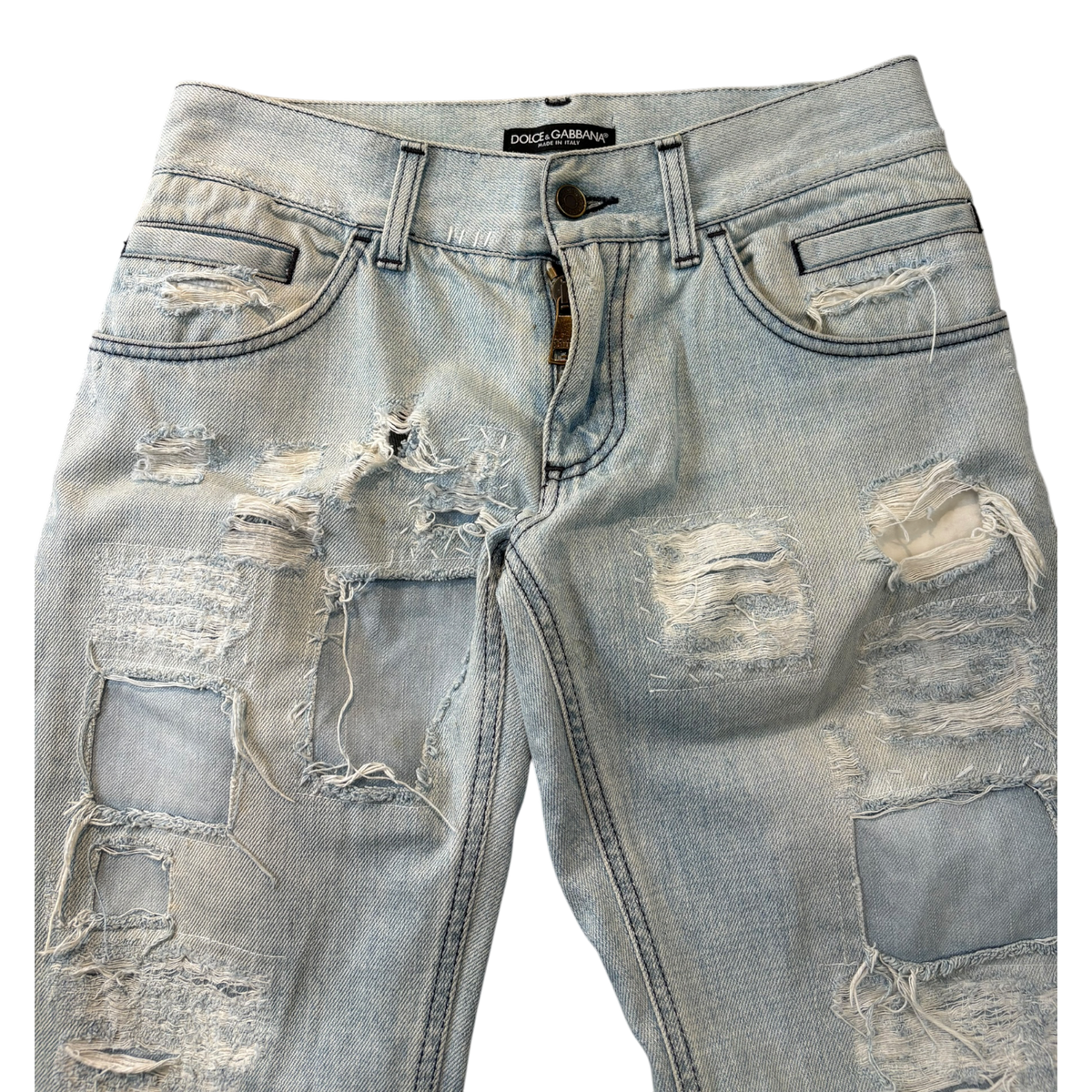 (W) Dolce & Gabbana Archival Y2K Ripped Distressed Jeans Blue
