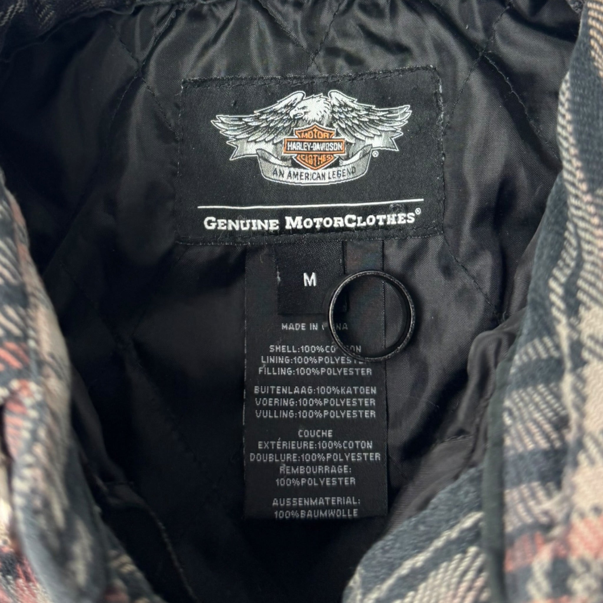 Vintage Harley Davidson Quilted Flannel Button Up Shirt