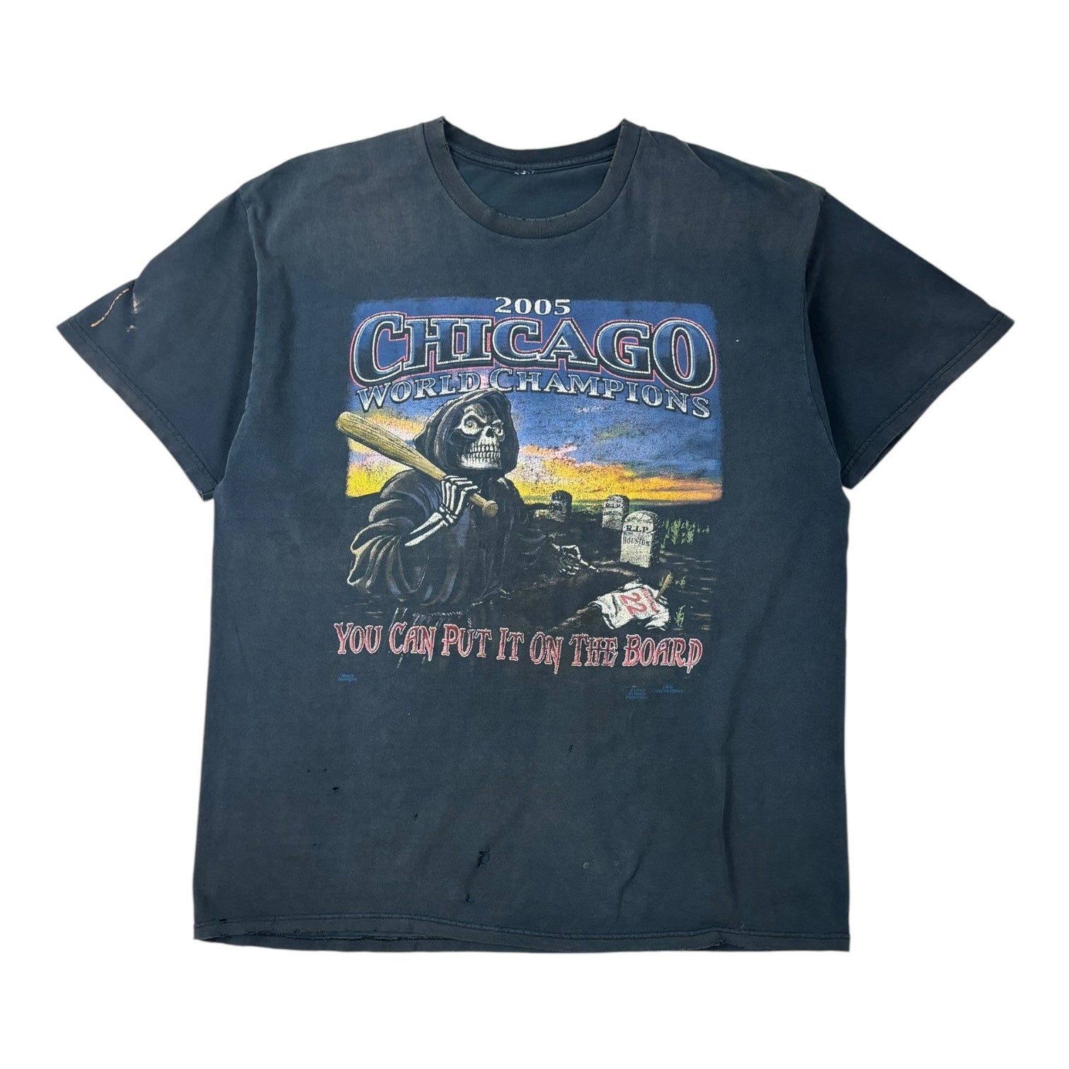 Vintage 2005 MLB Chicago World Champions Grim Reaper T-Shirt Black