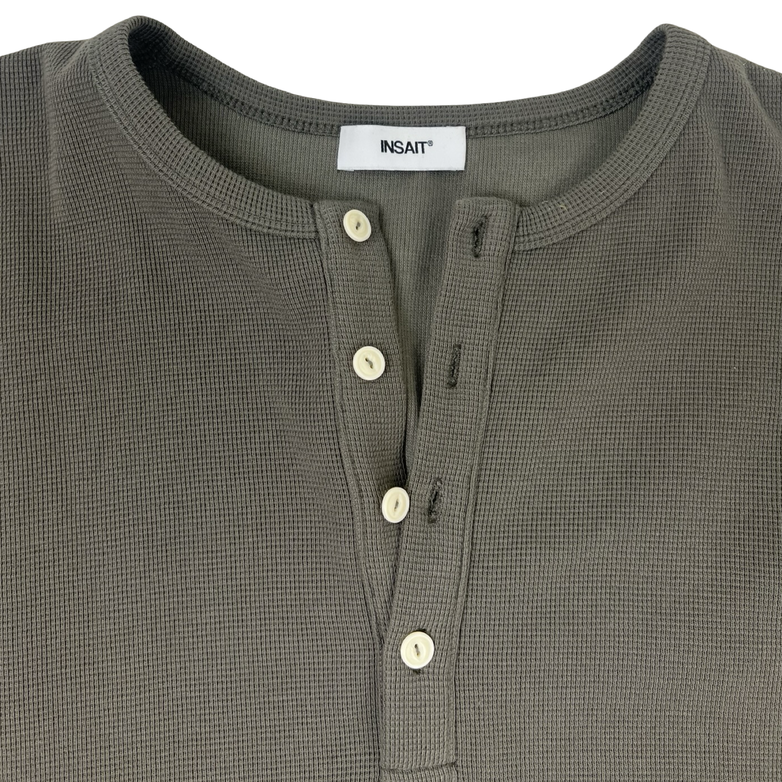 Insait Waffle Henley Long Sleeve Shirt Olive Green