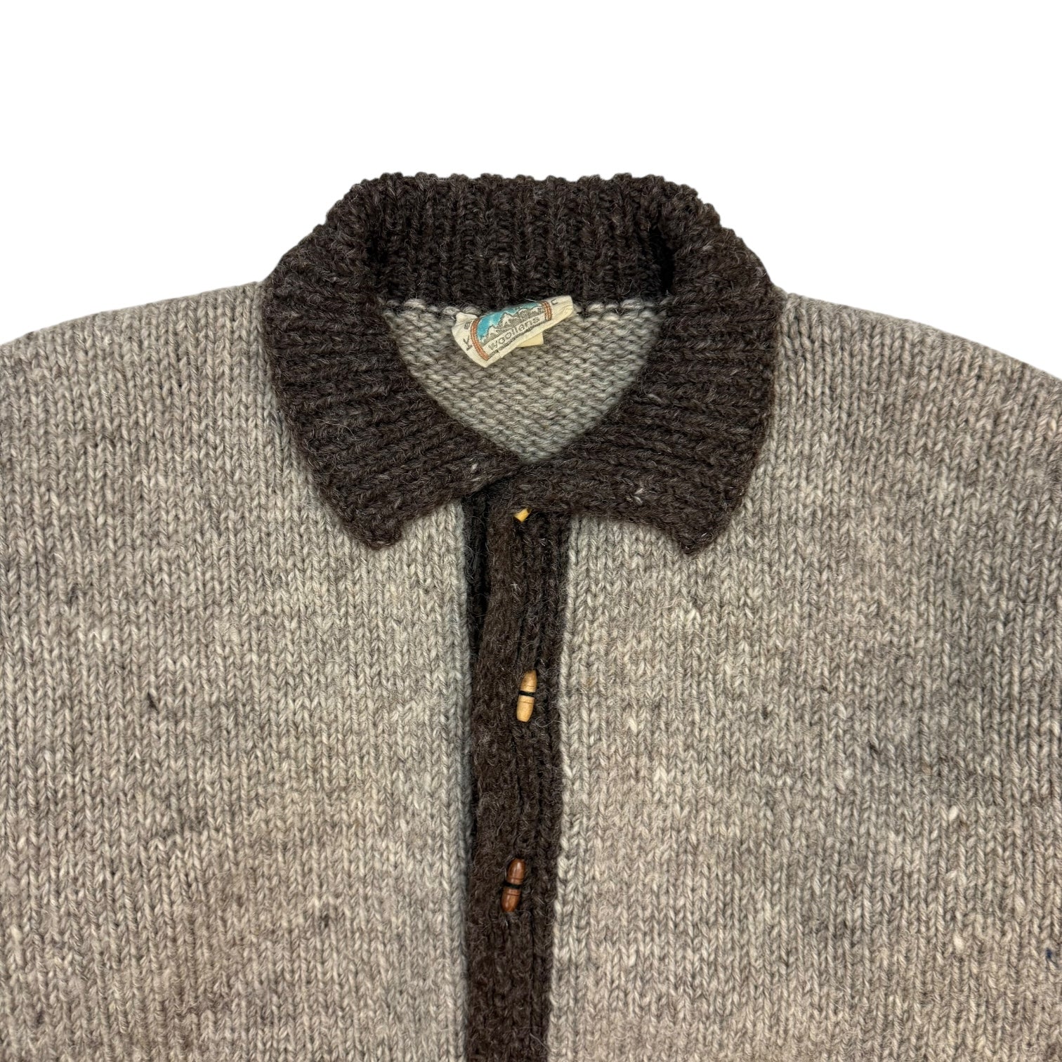 Vintage Cowichan Style Snowflake Wool Button Up Cardigan Brown