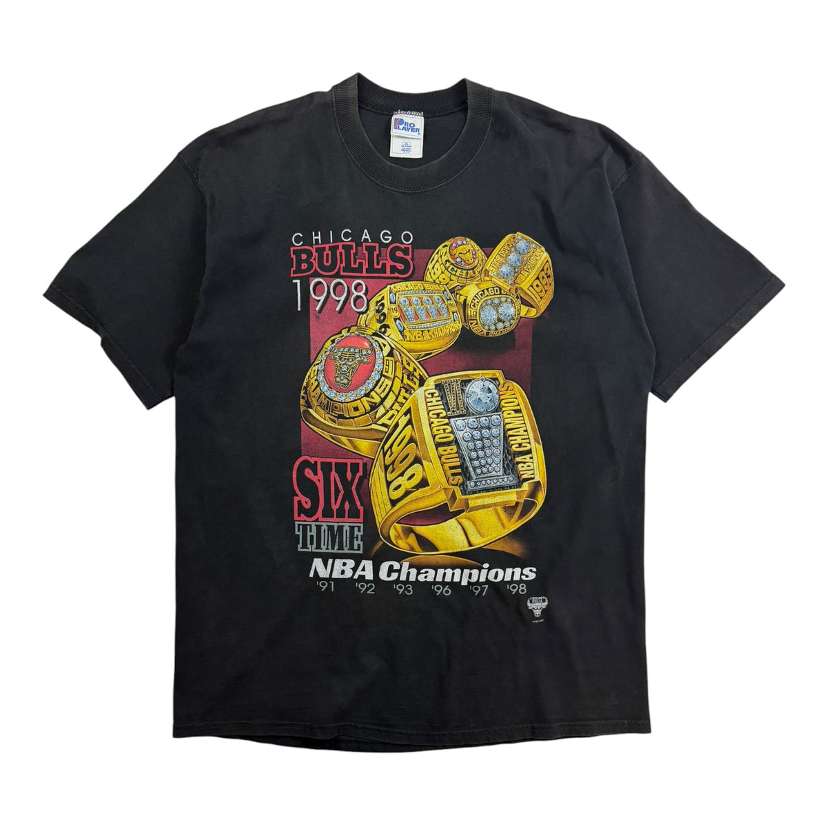 1998 Chicago Bulls 6 Time NBA Champion Pro Player T-Shirt Black