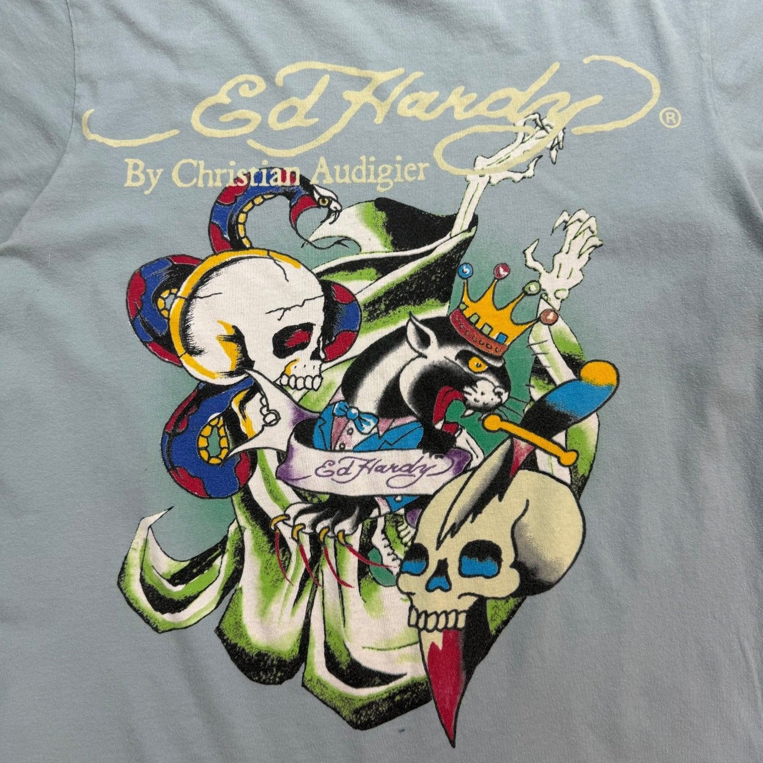 Vintage Ed Hardy Skull Snake Tee Teal