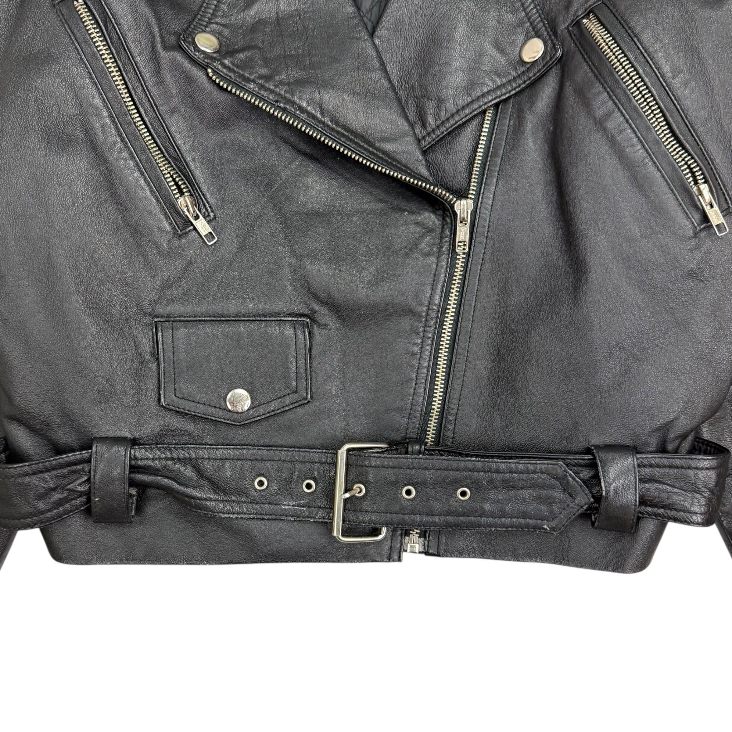 Vintage Annex Cropped Leather Moto Jacket Black