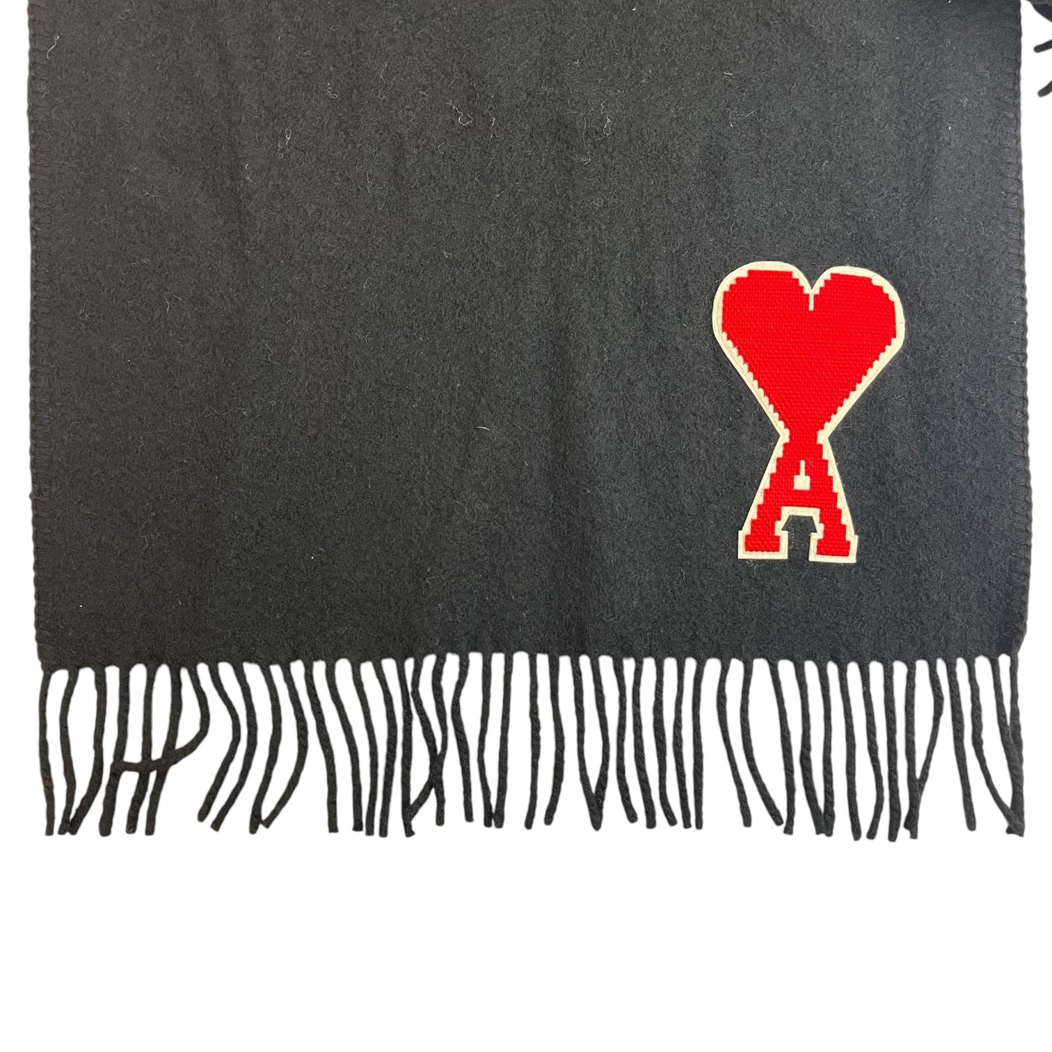 AMI Wool Logo Scarf Black