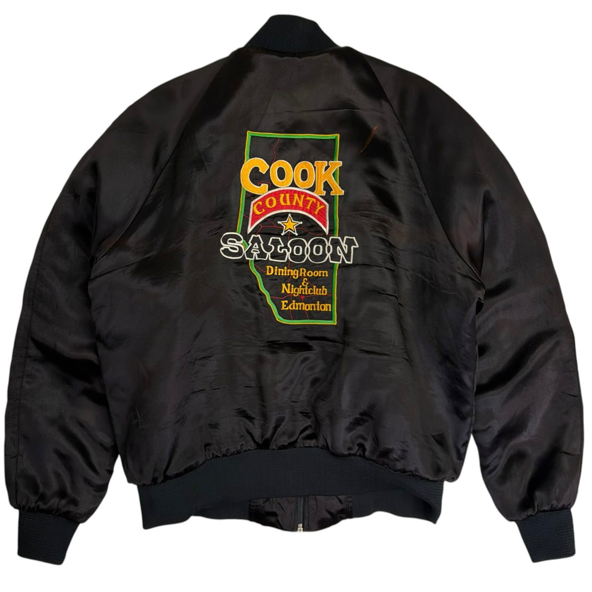 Vintage Cook County Saloon Satin Bomber Jacket Deep Brown