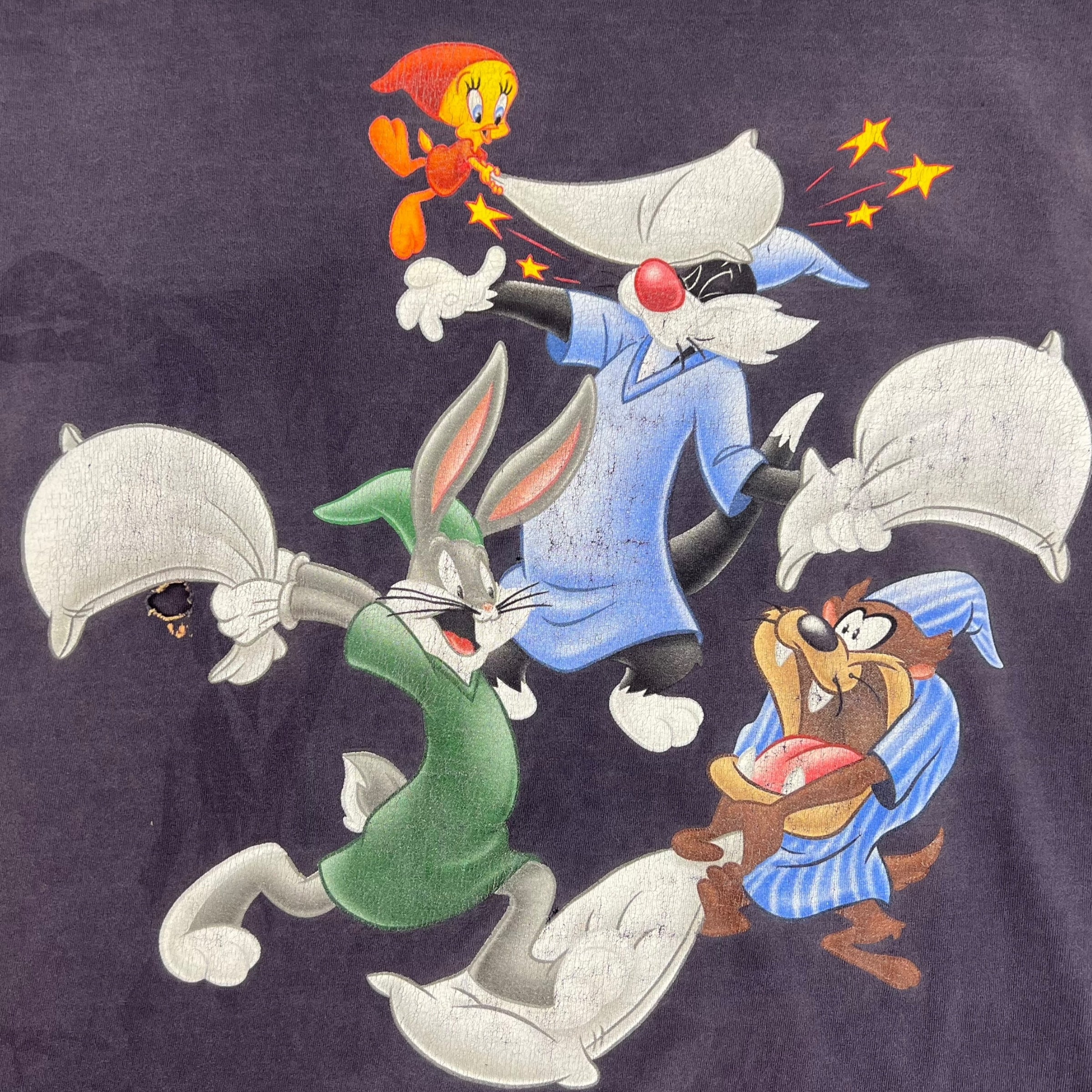 Vintage Looney Tunes Pillow Fight Tee Washed Purple