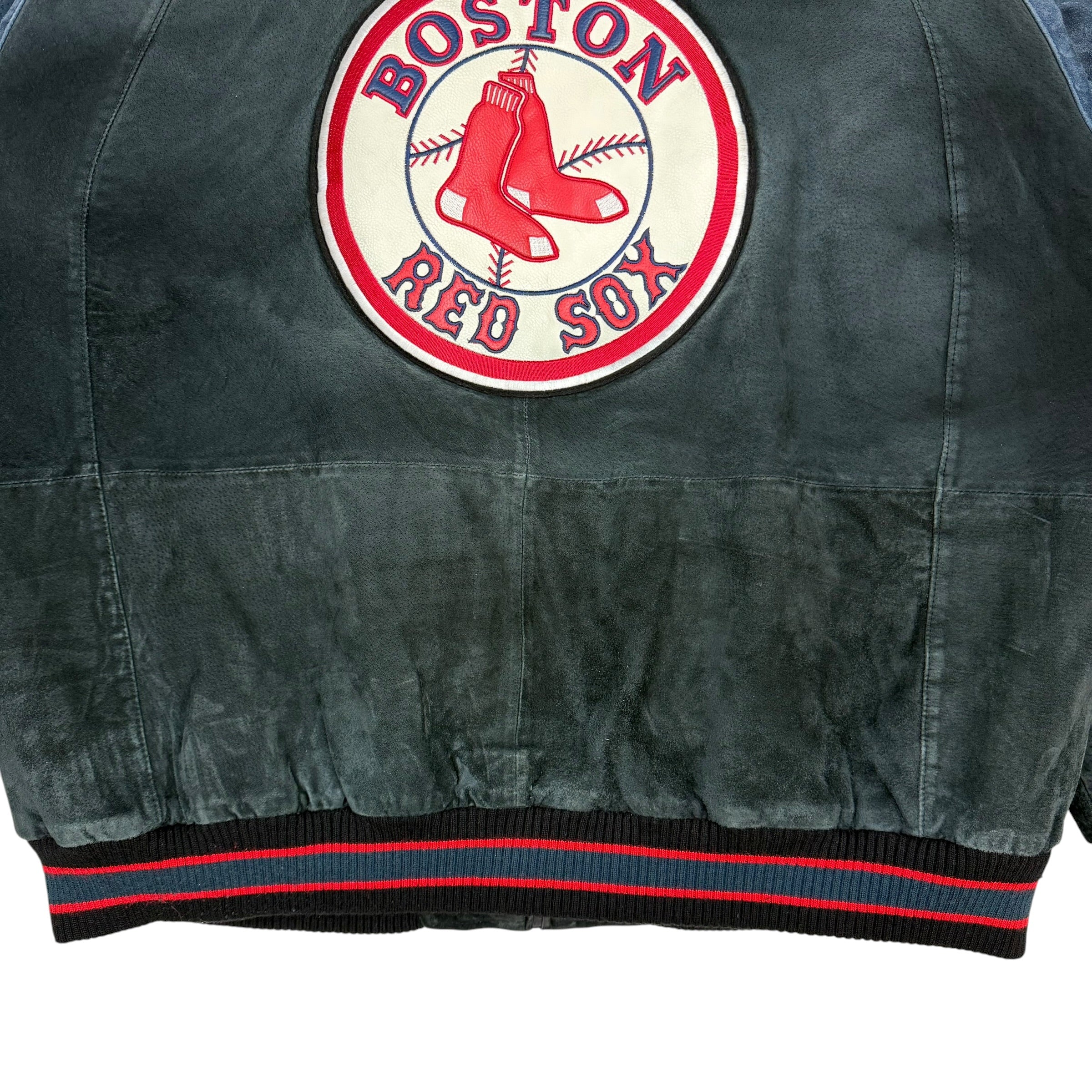 Vintage Boston Red Sox Suede Leather Bomber Jacket Black