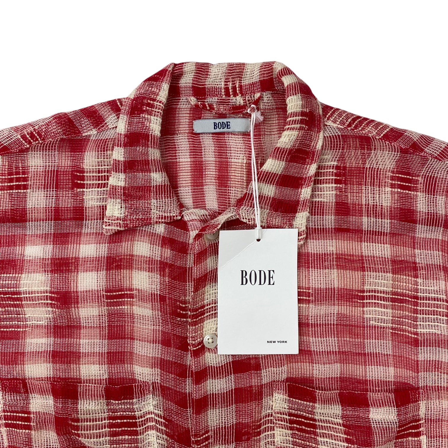 Bode Checkered Button Up Red/White