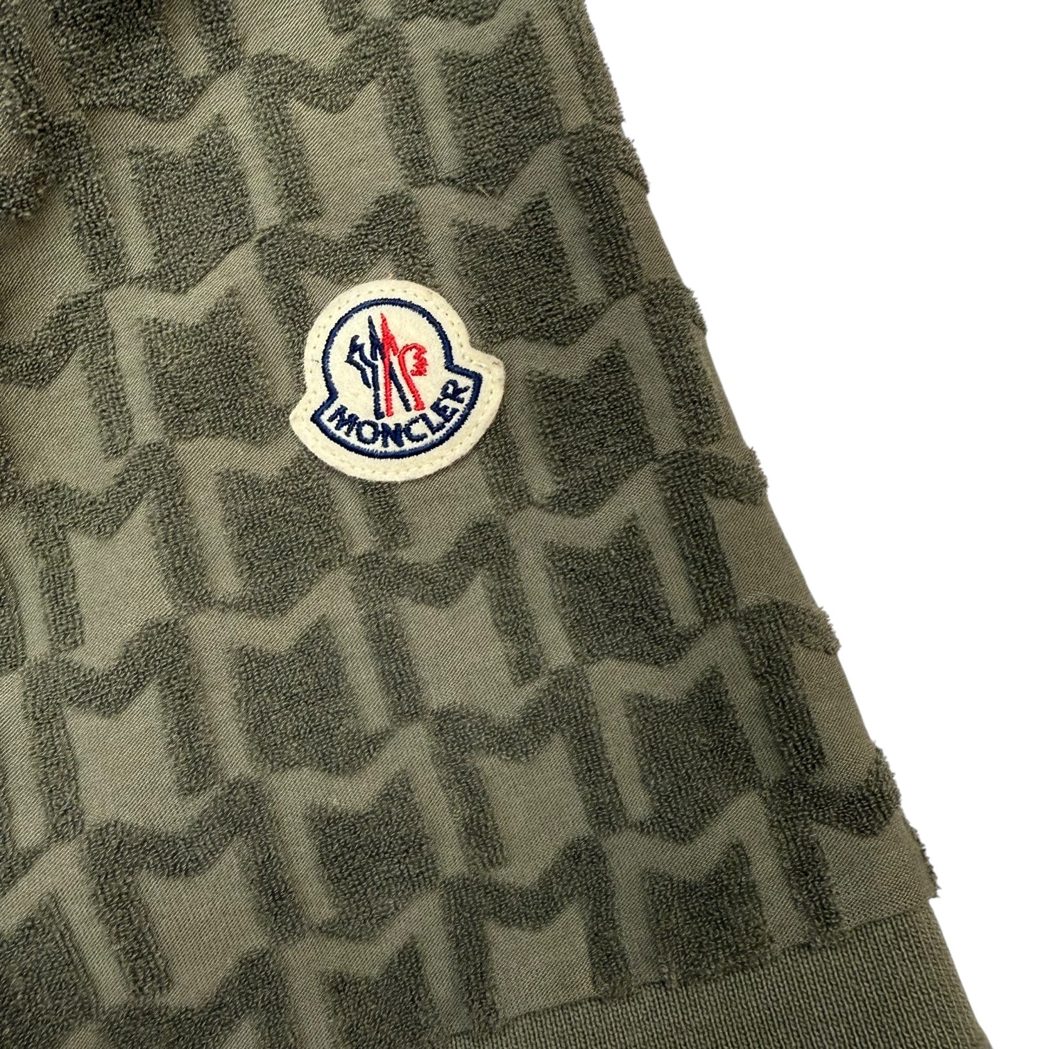 Moncler Towelling Monogram Button Up Polo Green