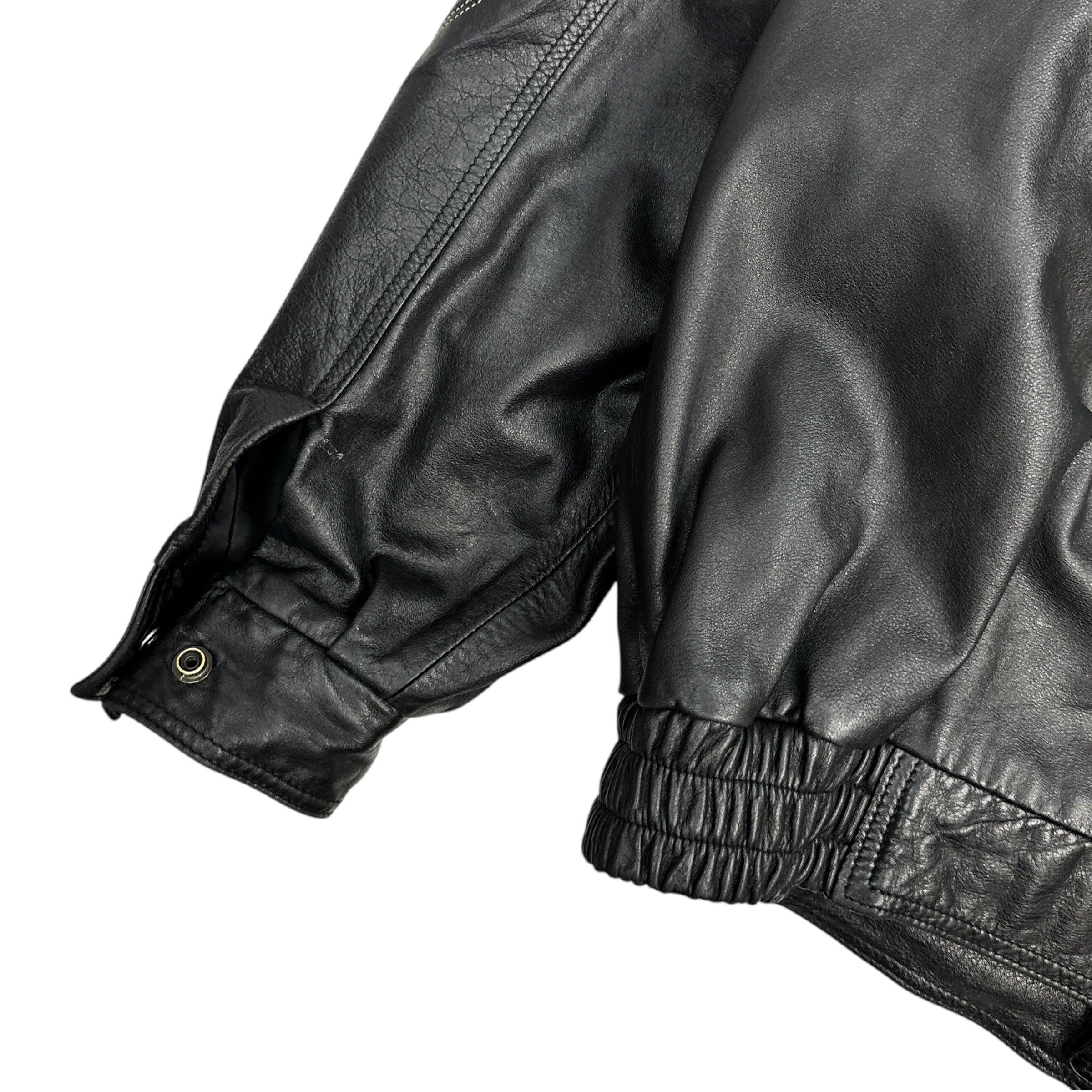 Vintage Leather Cowboy Pattern Bomber Jacket Black