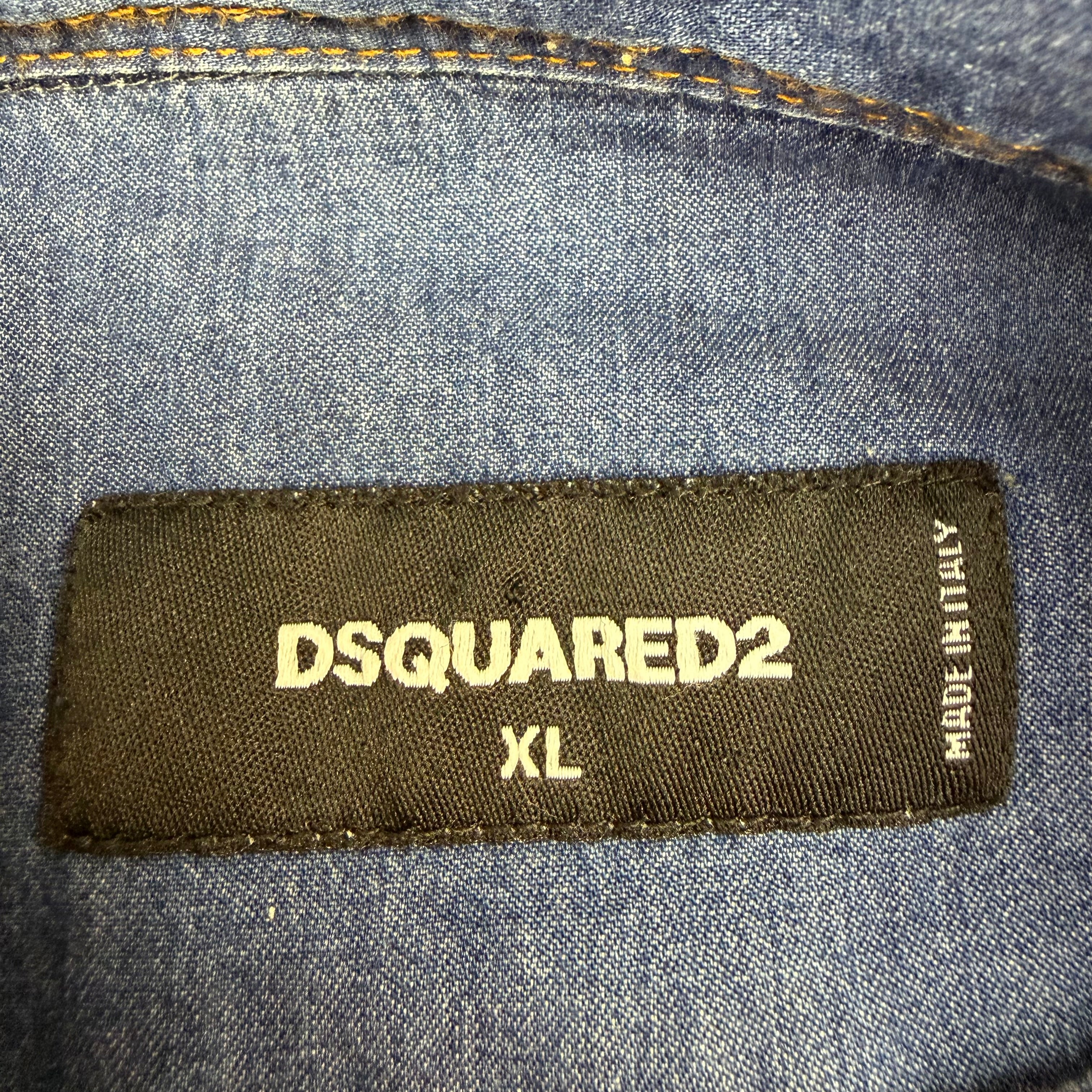 Dsquared2 Denim Patch Button Up Paint Splattered Shirt Blue