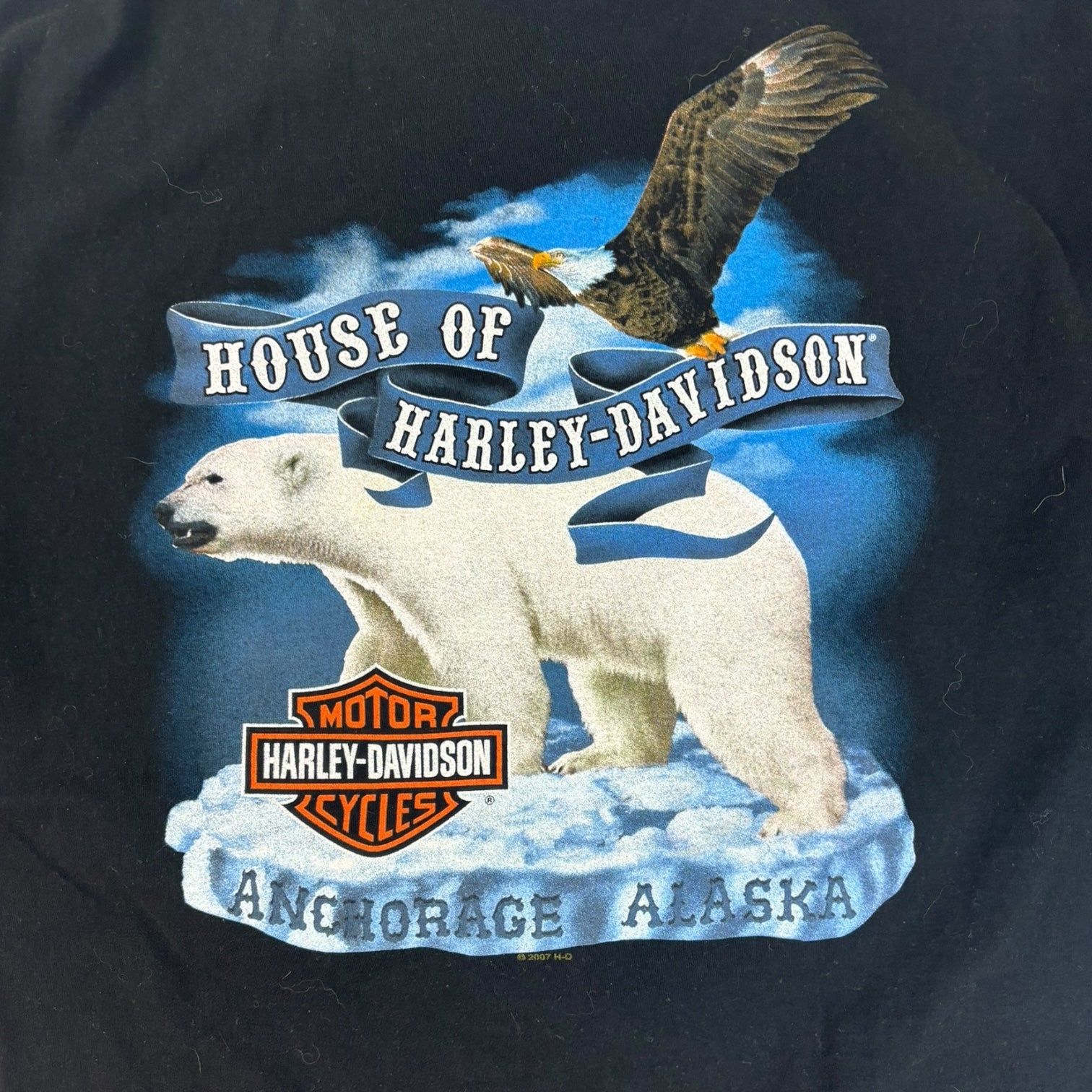 Vintage 2007 Harley Davidson Anchorage Alaska Polar Bear T-Shirt Black