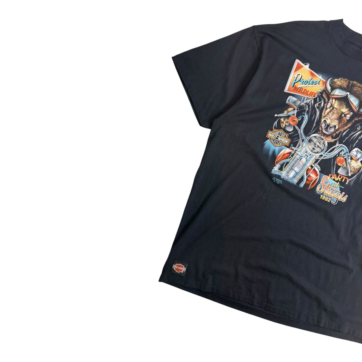 Harley Davidson 1991 3D Emblem Protect Wildlife T-Shirt Black