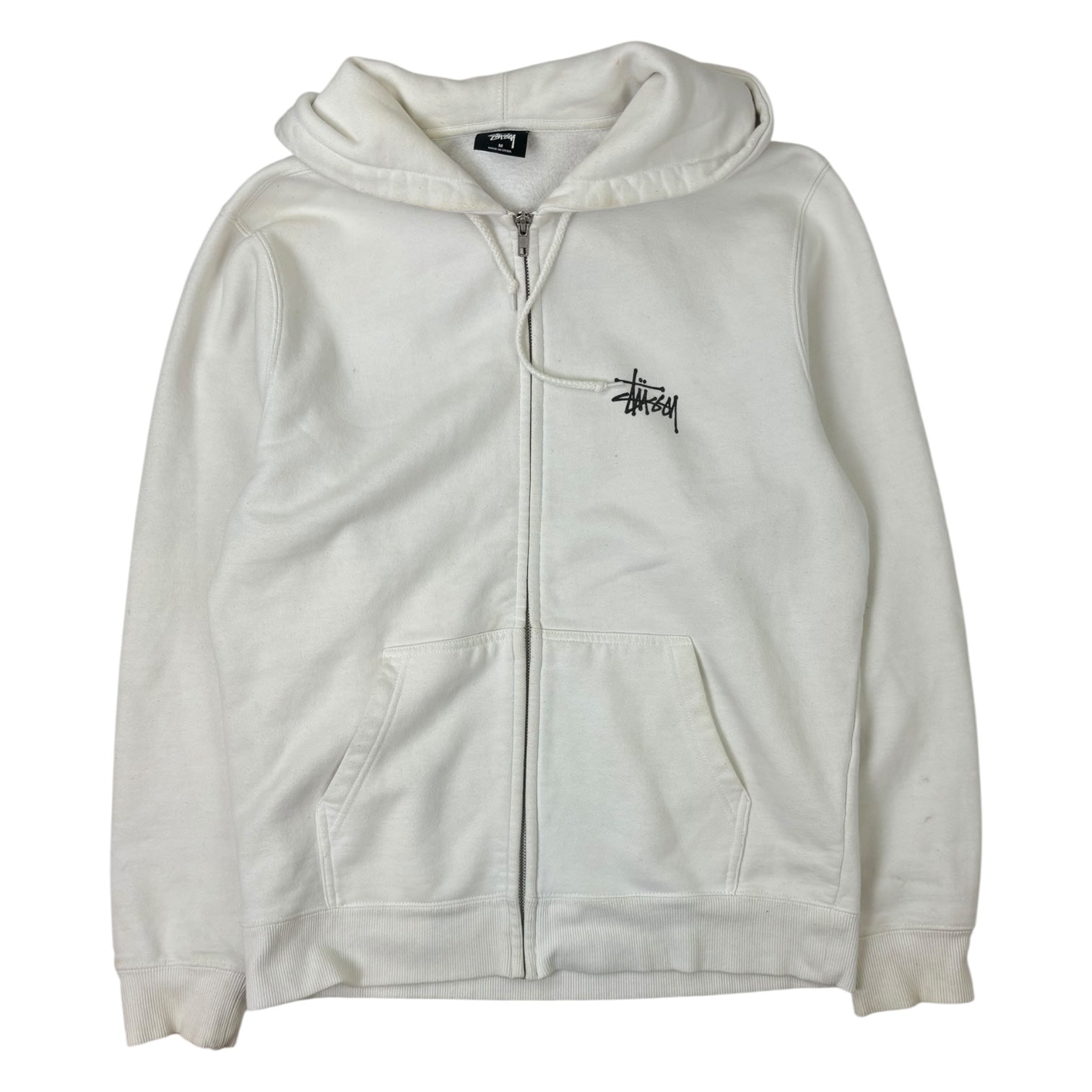 Stussy Basic Logo Zip-Up Hoodie White