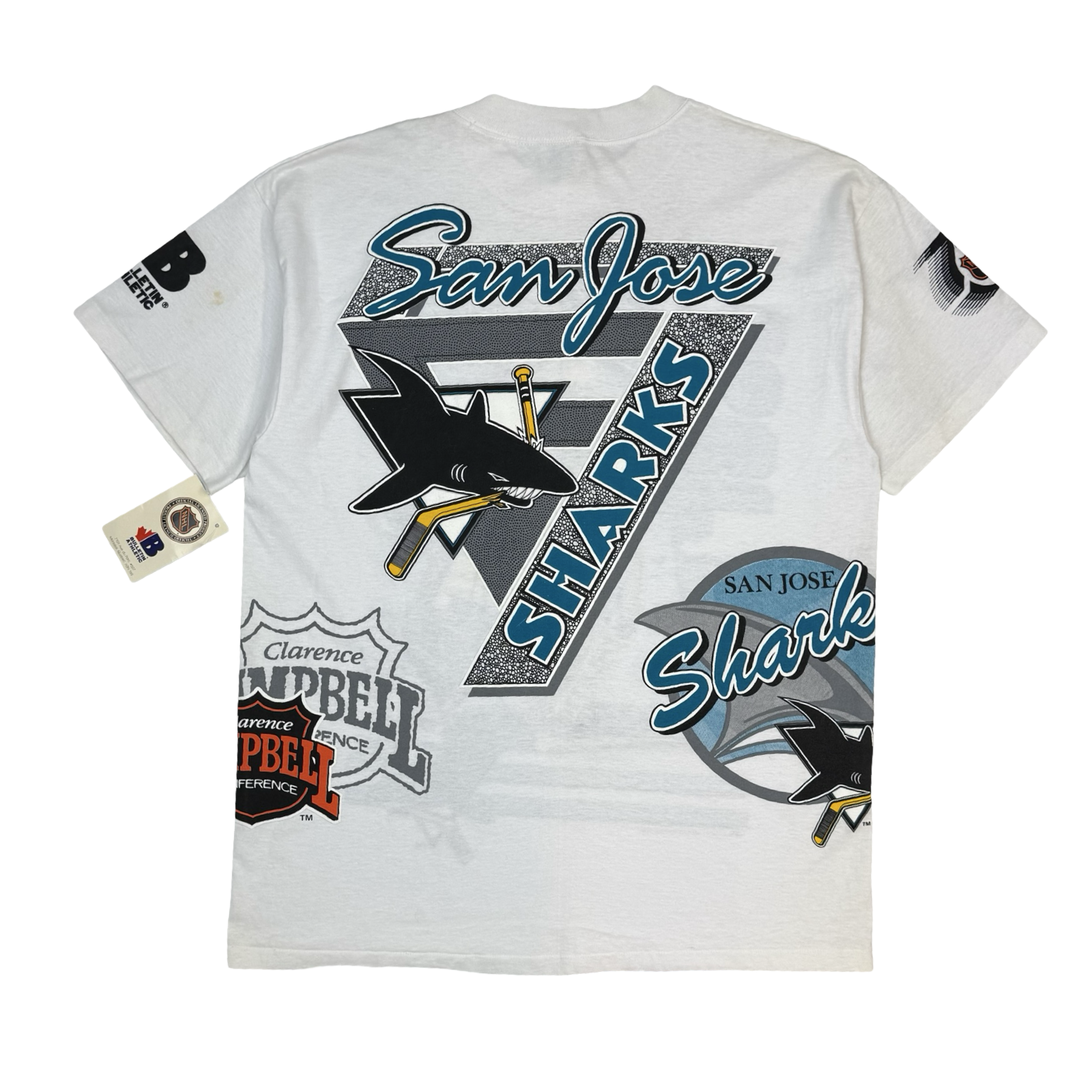 1991 Bulletin Athletic San Jose Sharks AOP Tee White