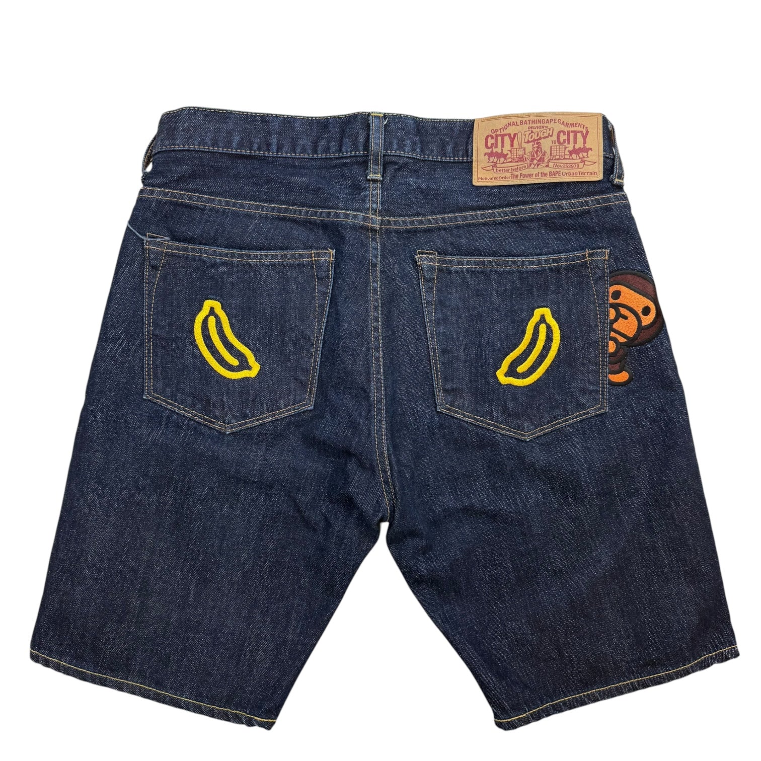 Bape Milo Embroidered Denim Shorts Dark Wash