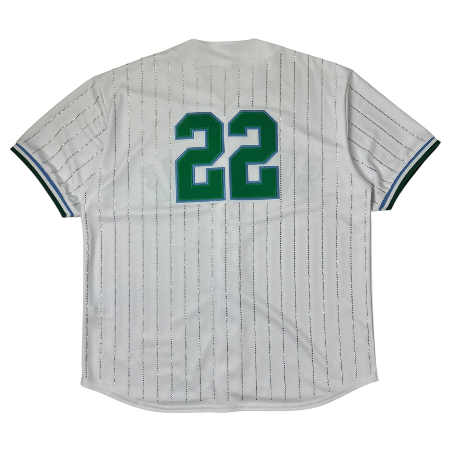 Supreme Rhinestone Stripe Baseball Jersey White