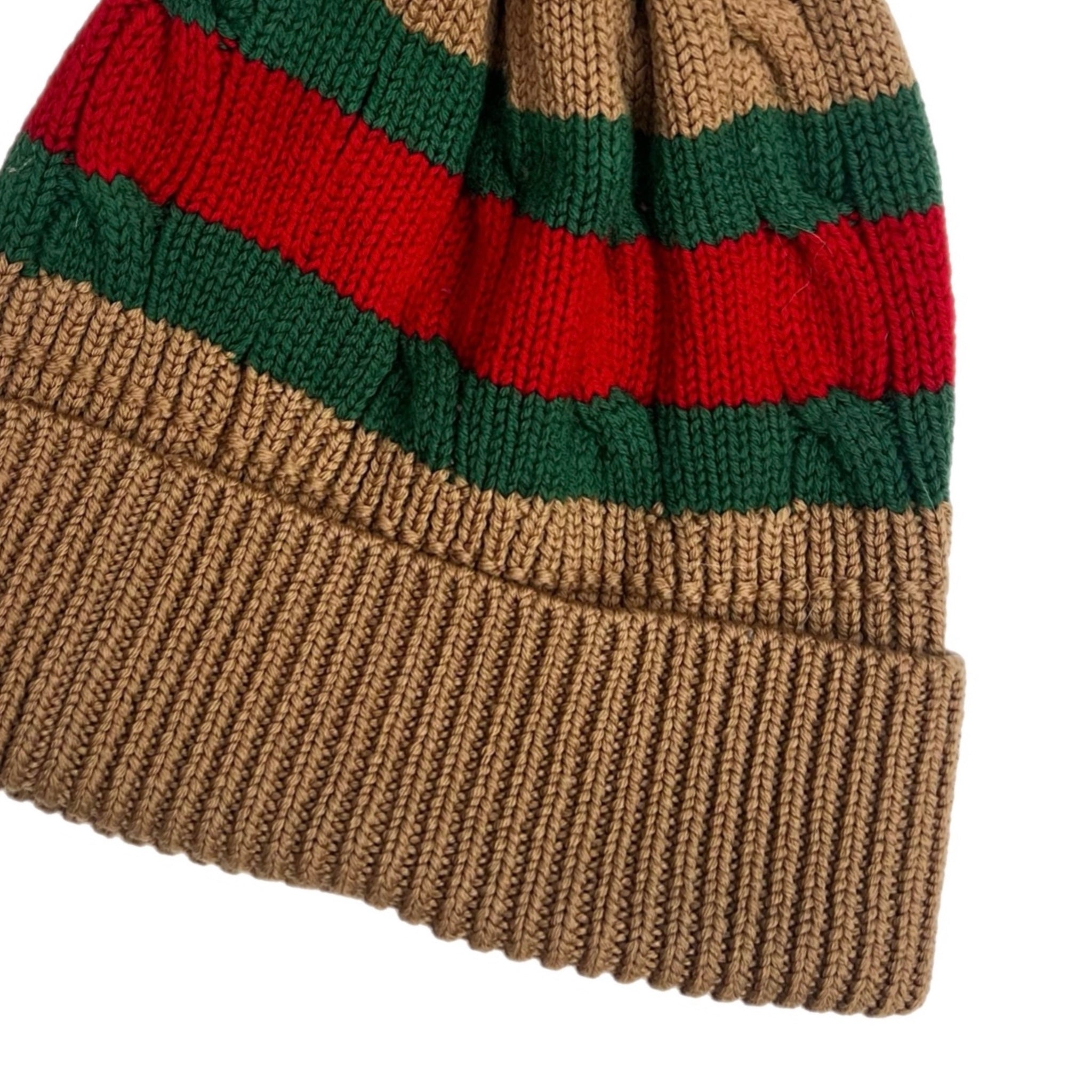 Gucci Webb Patern Knit Beanie Brown/Red/Green