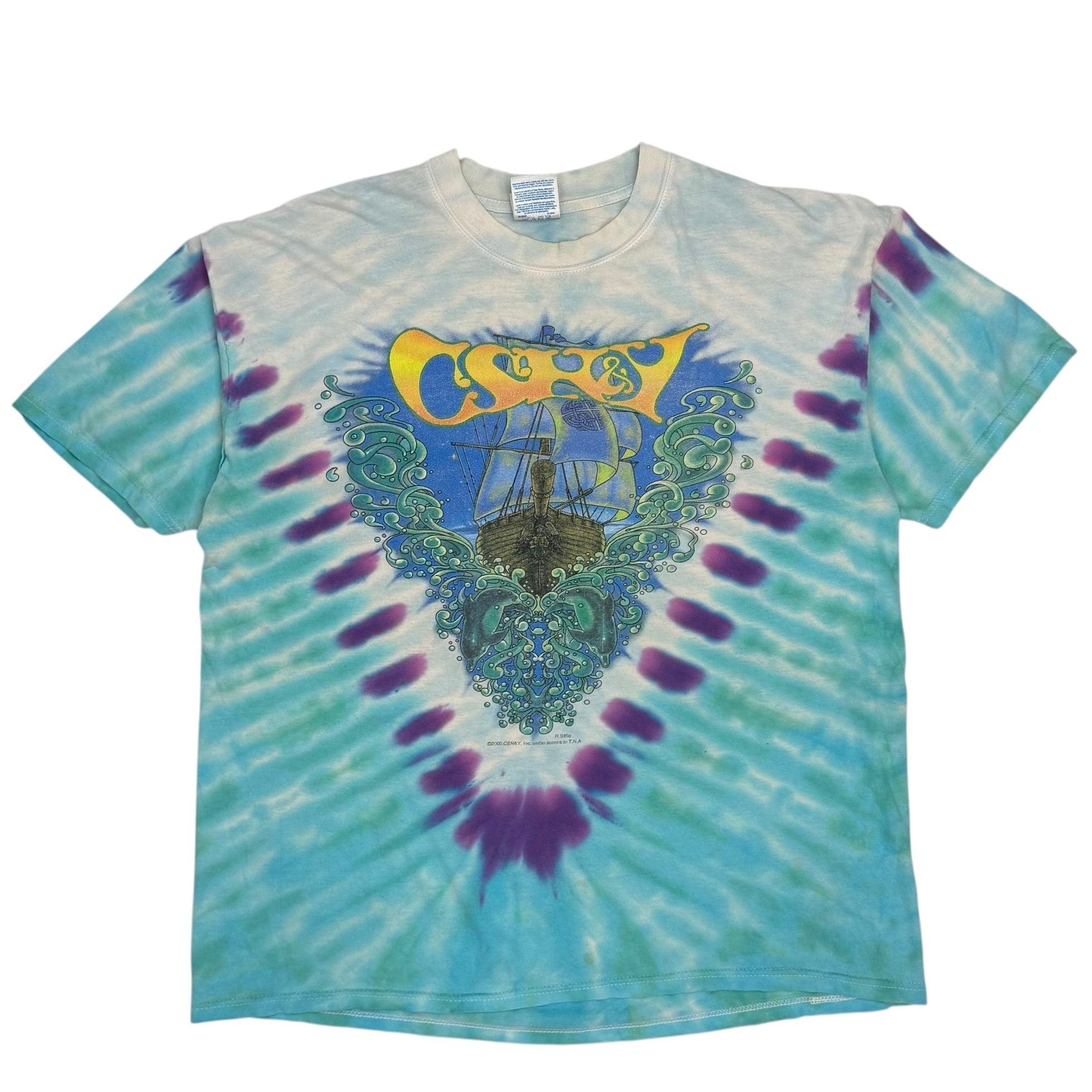 2000 Crosby Stills Nash And Young Tye Dye Tee Blue