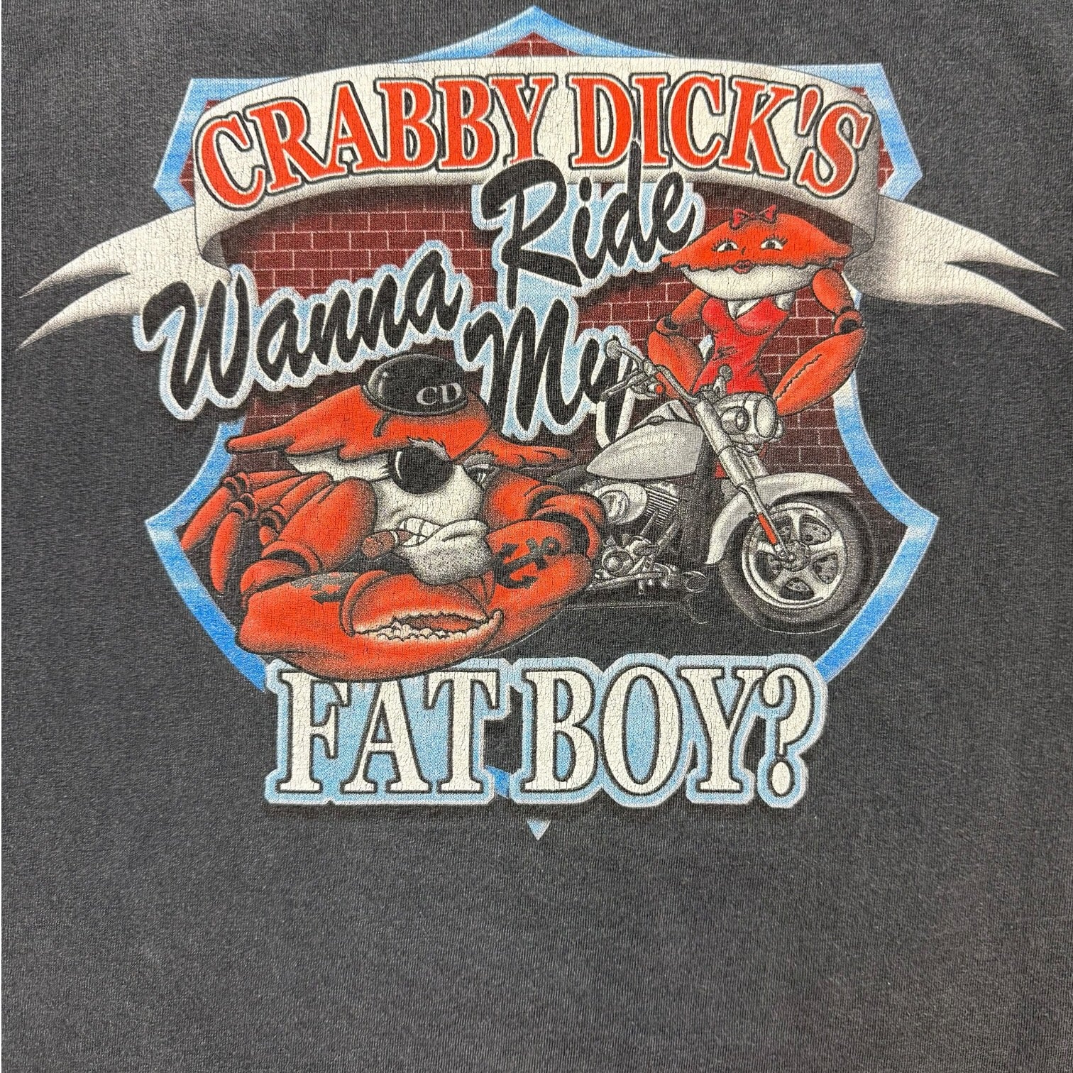 Vintage Crabby Dicks Fat Boys Biker Tee Faded Black