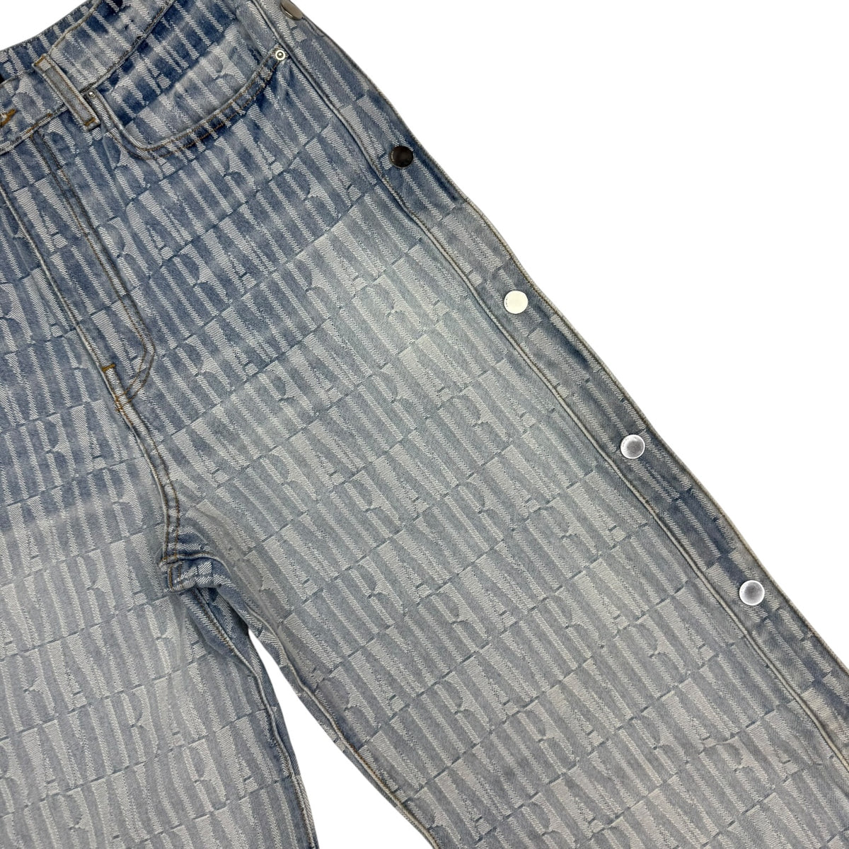 Amiri Logo Jacquard Snap-Off Denim Jeans Light Wash