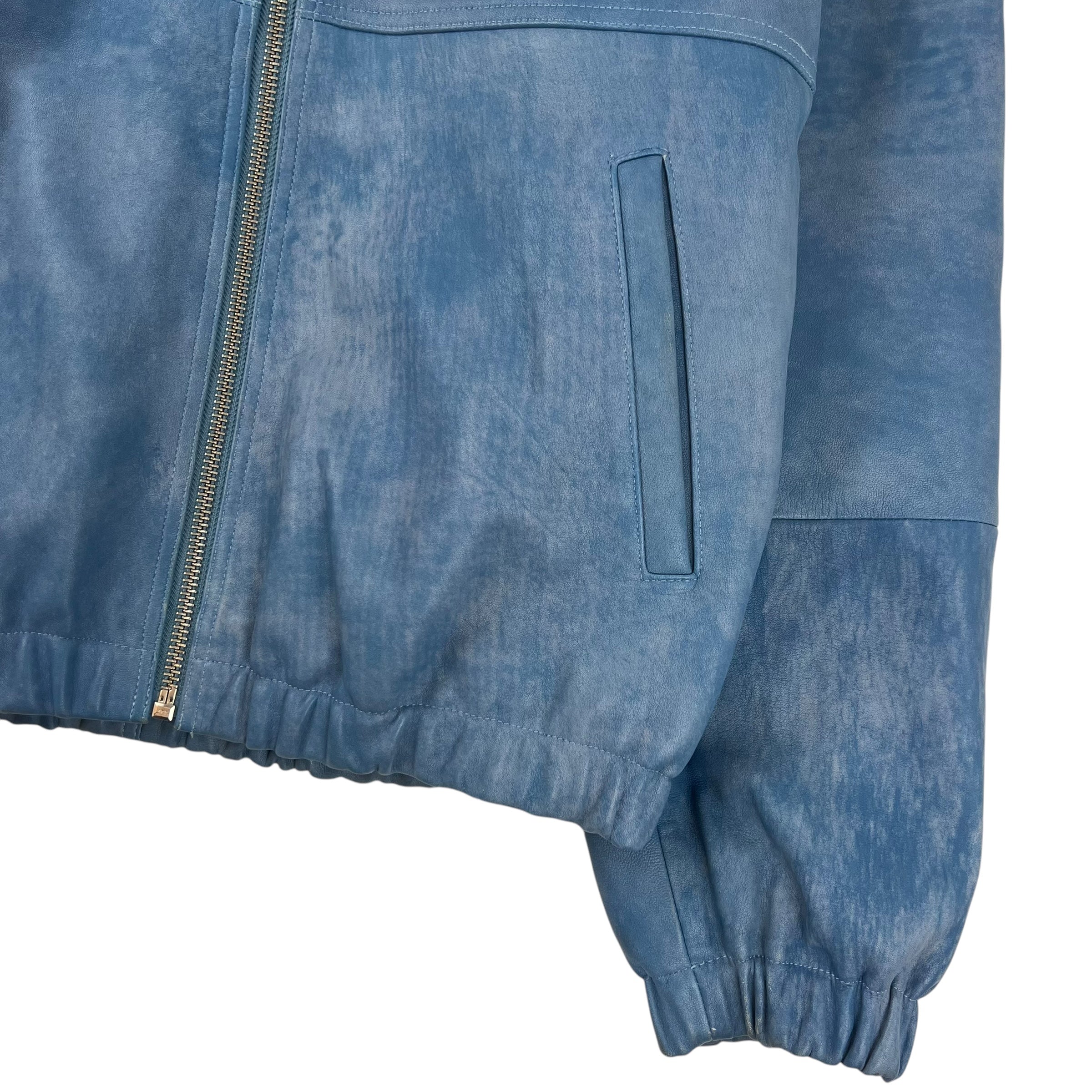 Stussy WorkGear Stonewash Leather Zip-Up Jacket Blue