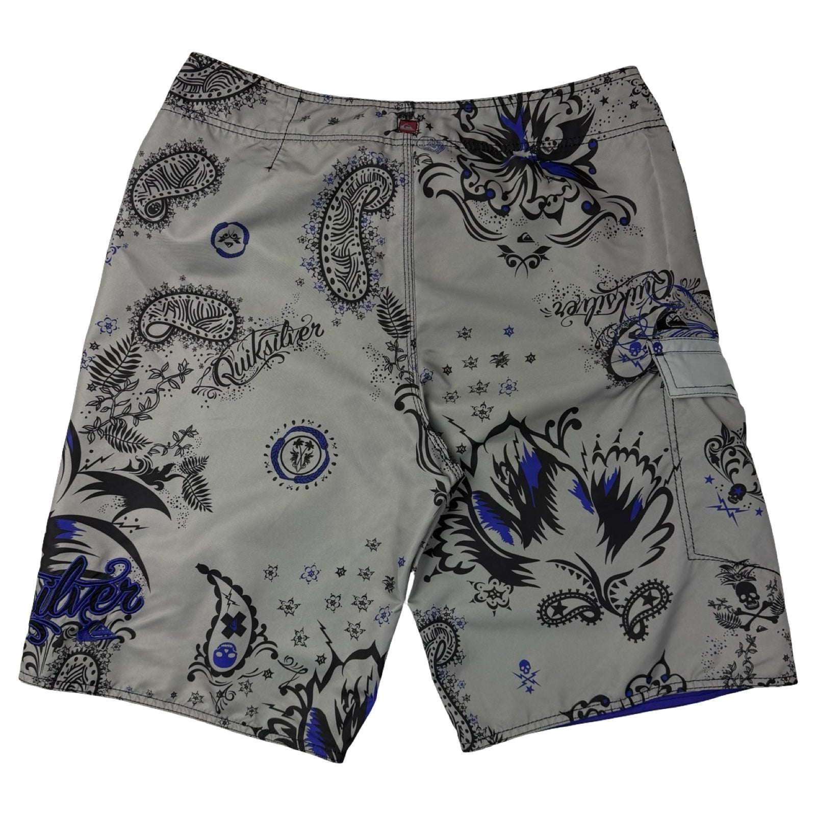 Vintage Y2K Quiksilver Skull Board Shorts Grey/Purple