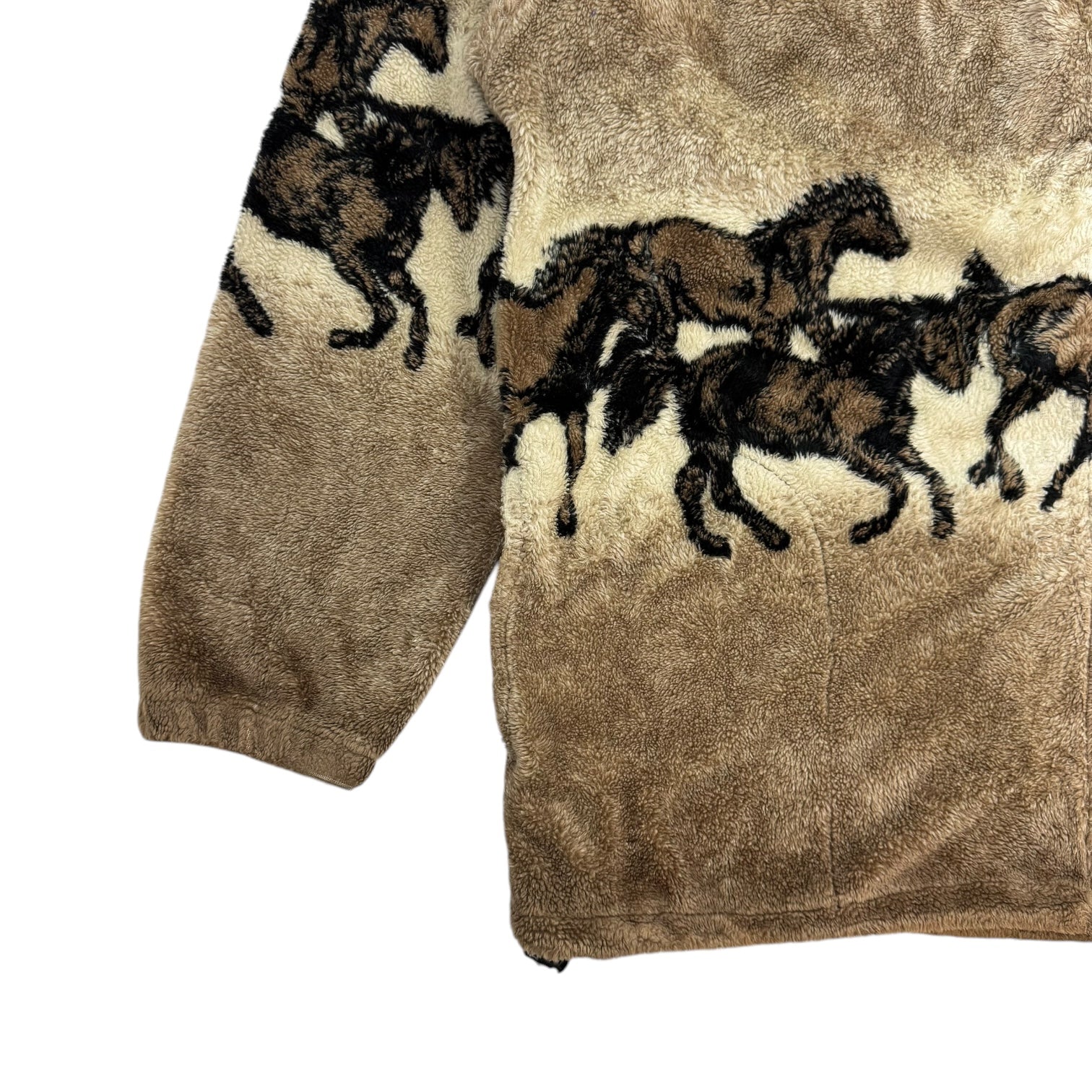 Vintage Horse Zip Up Fleece Jacket Light Brown