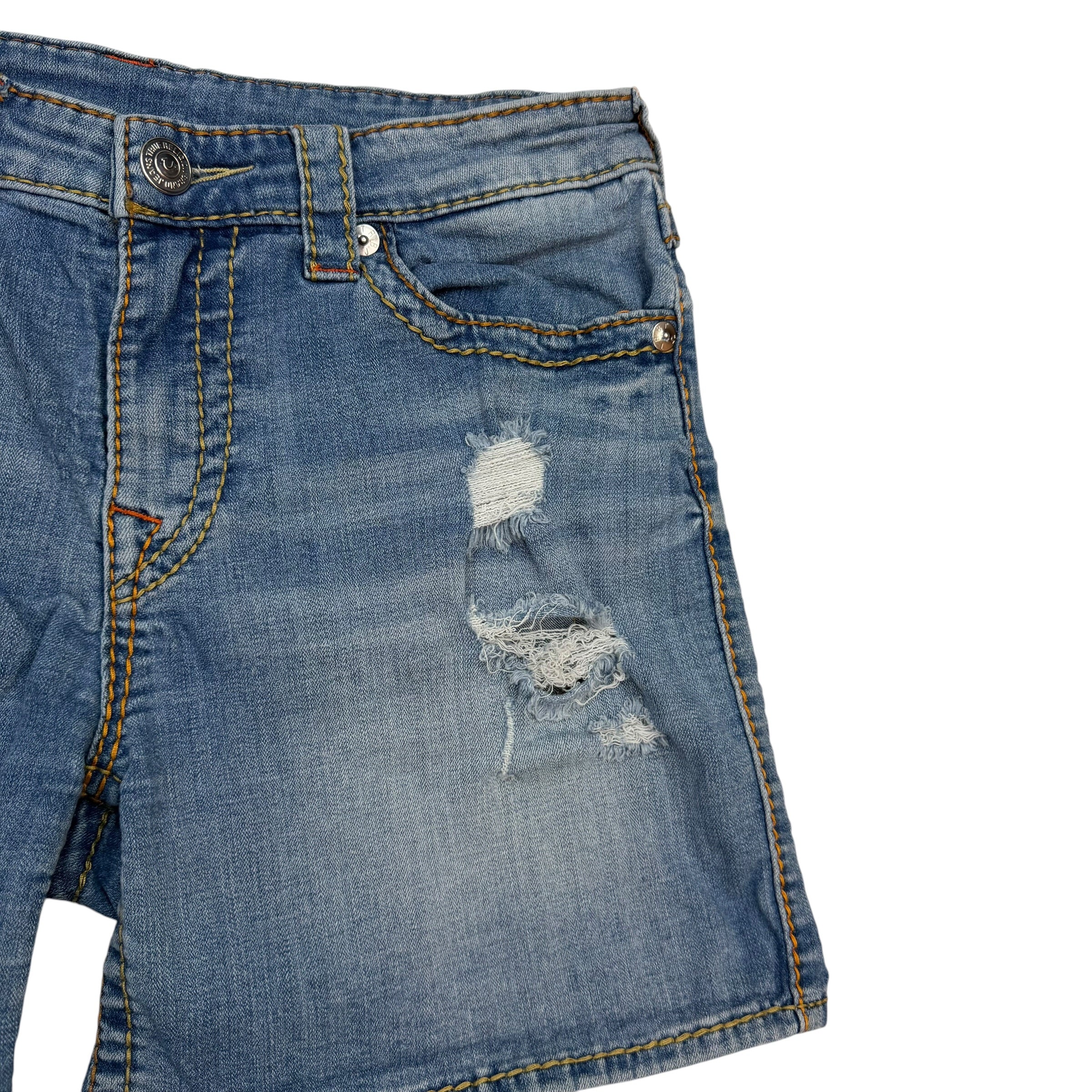 (W) Vintage True Religion Distressed Denim Shorts Blue