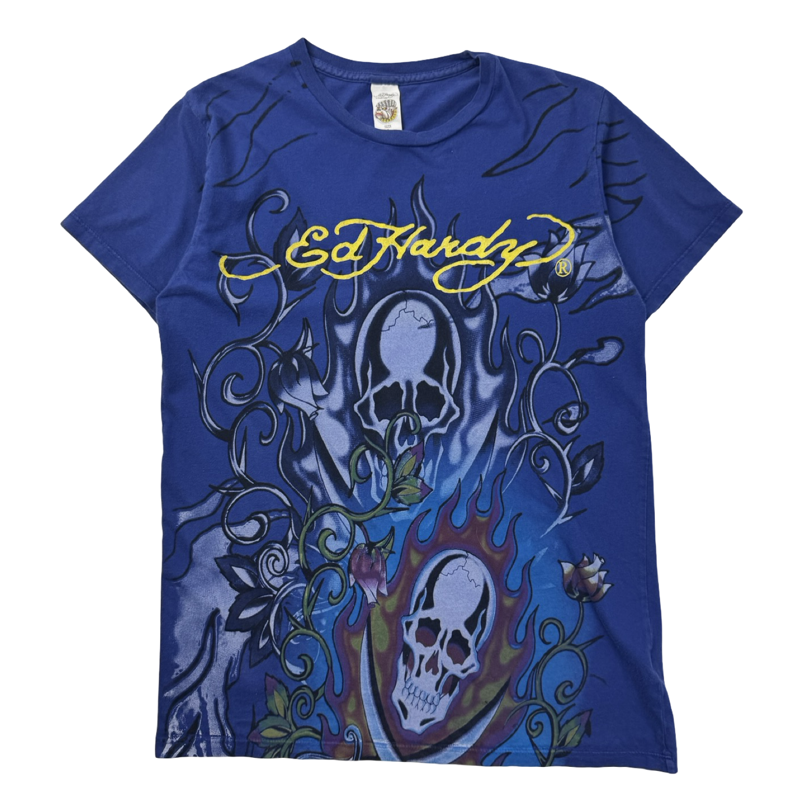 Vintage Ed Hardy Flame Skull T-Shirt Blue