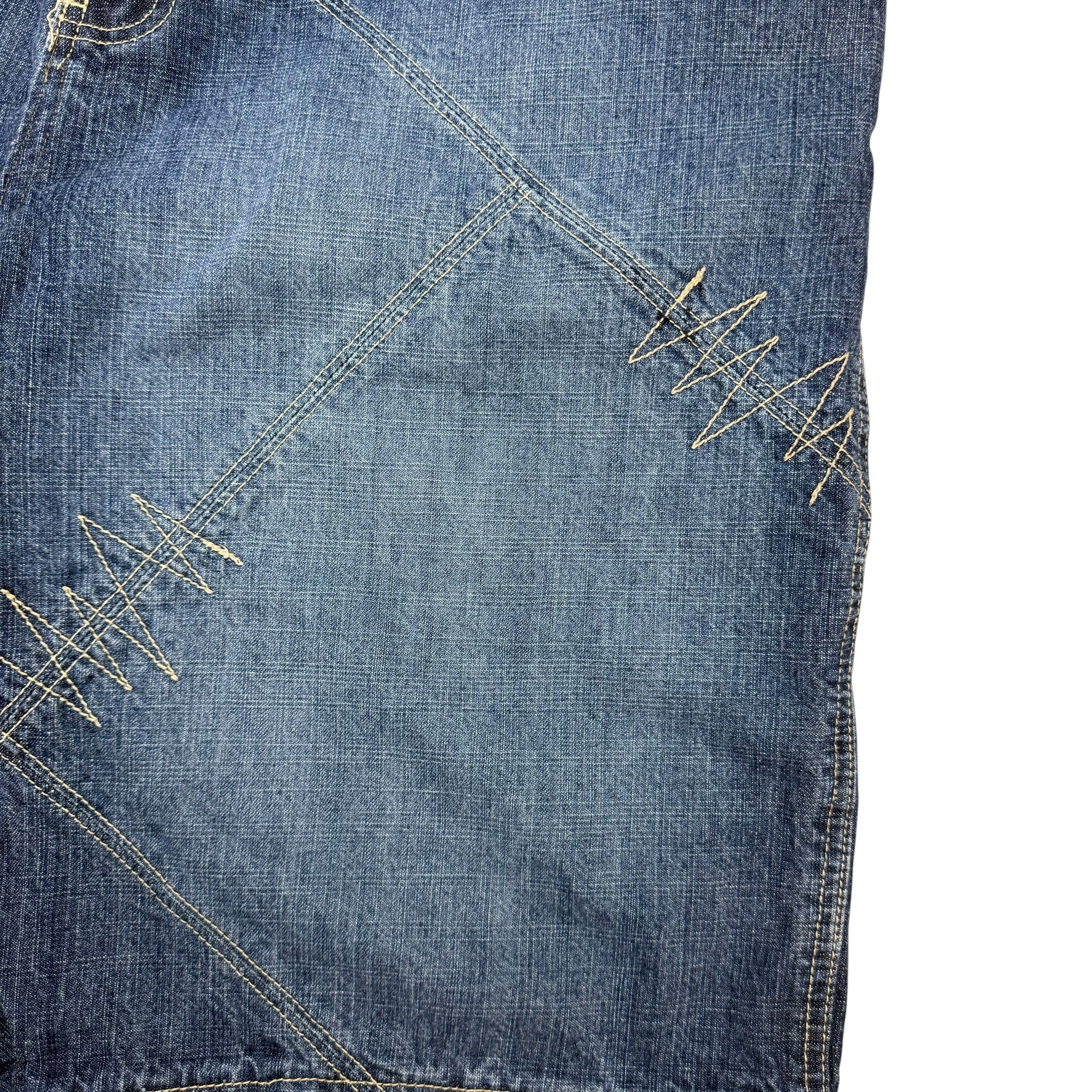Vintage Southpole Zig Zag Stitch Denim Shorts Blue
