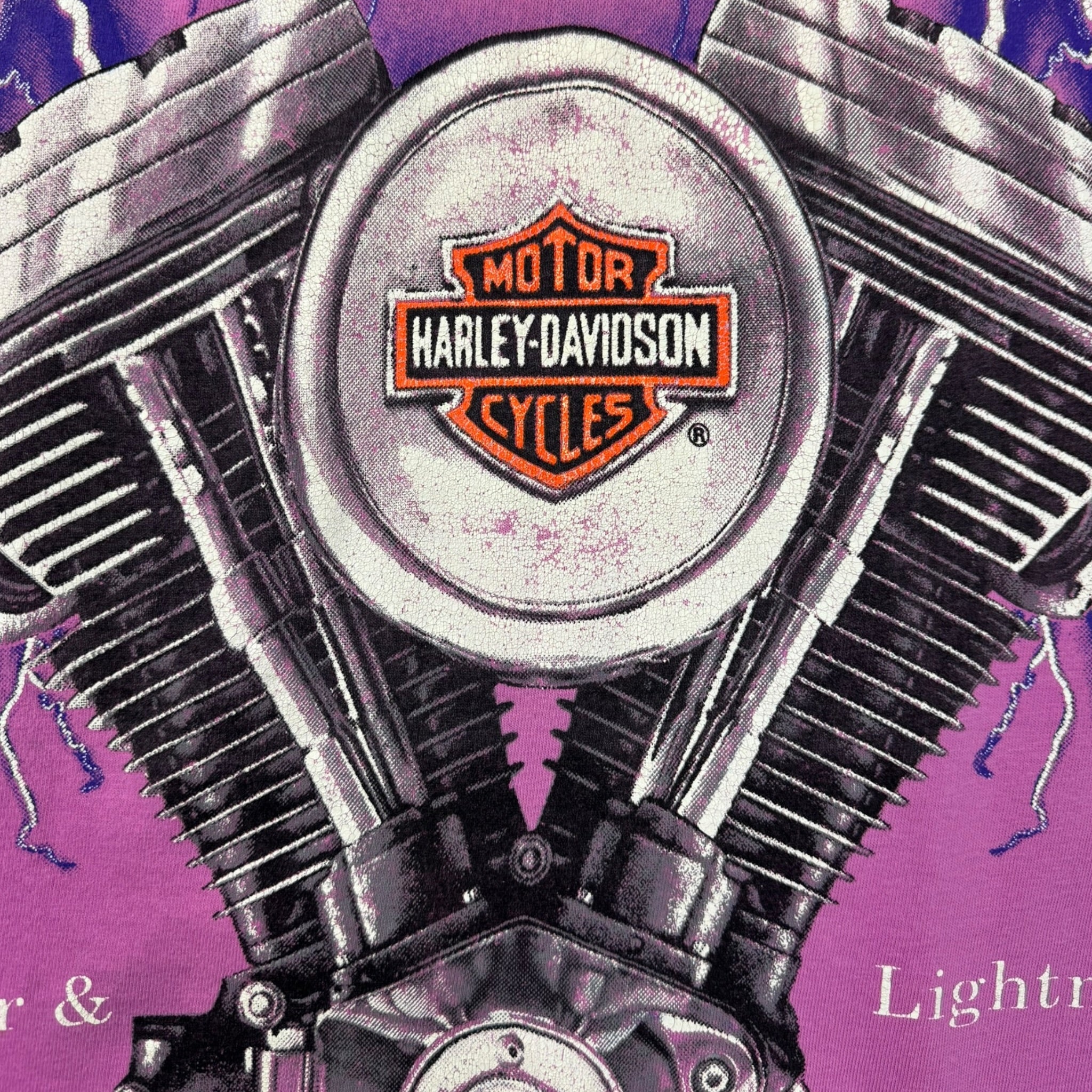 Vintage Harley Davidson ‘Thunder & Lightning’ All Over Print T-Shirt Pink
