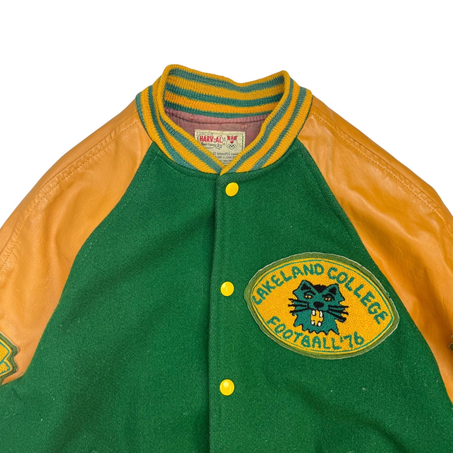 1976 Lakeland College Football Letterman Bomber Jacket Green