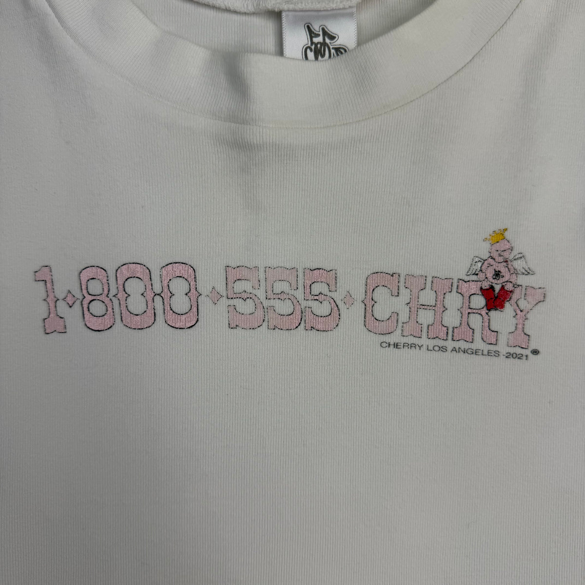 (W) Cherry LA 1-800-555-Chry Baby Tee White