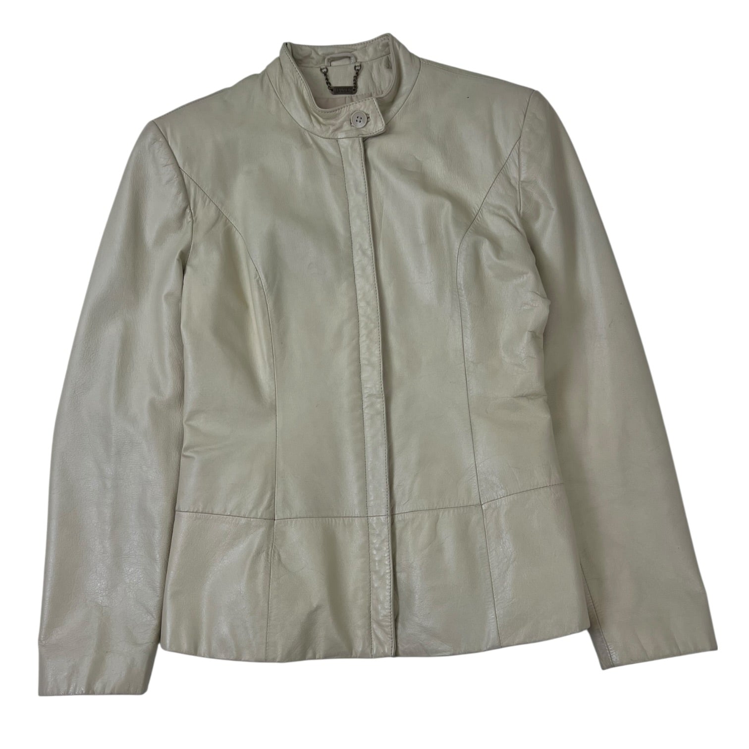 (W) Danier High Neck Leather Jacket White