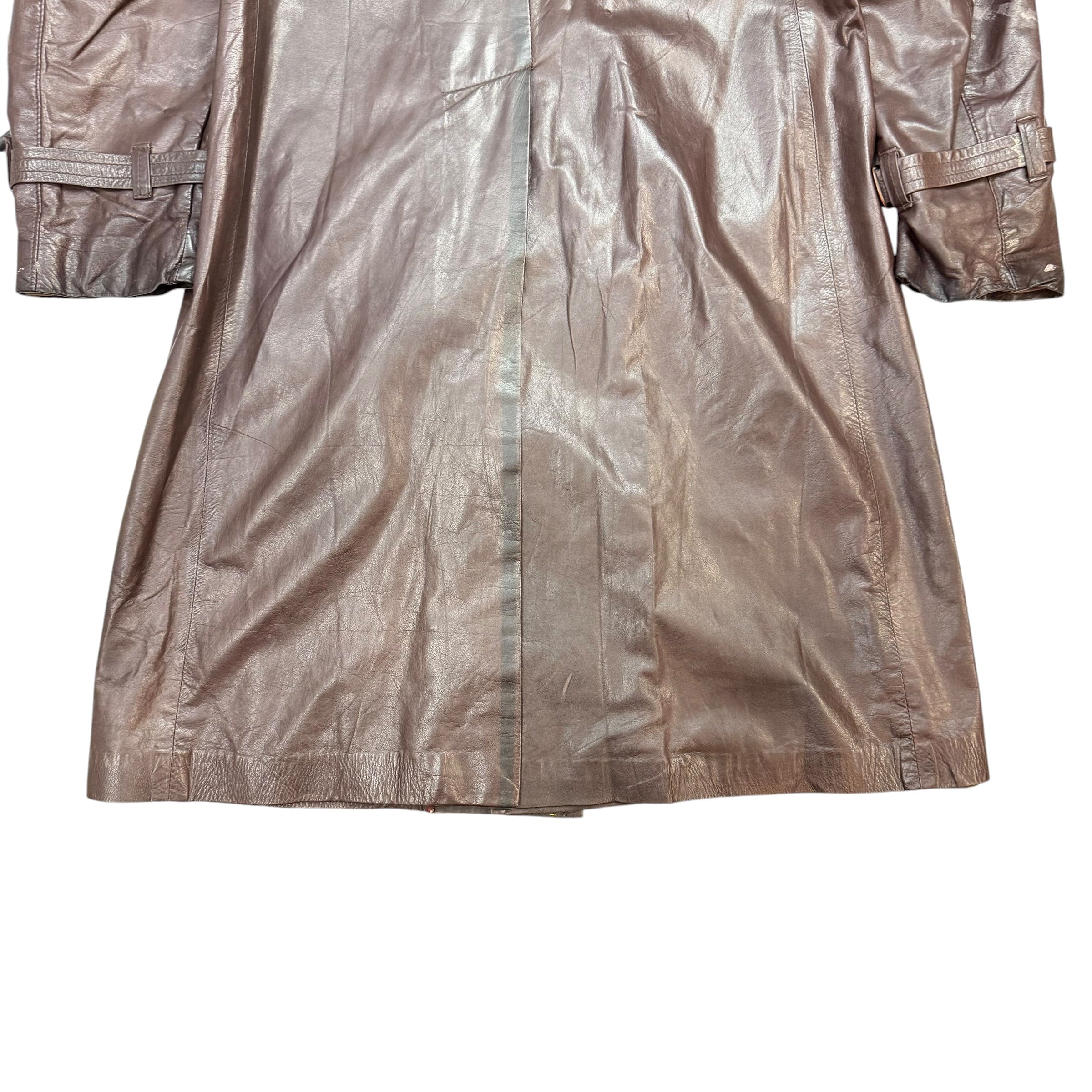 (W) Vintage Sidney Leather Trench Coat Brown