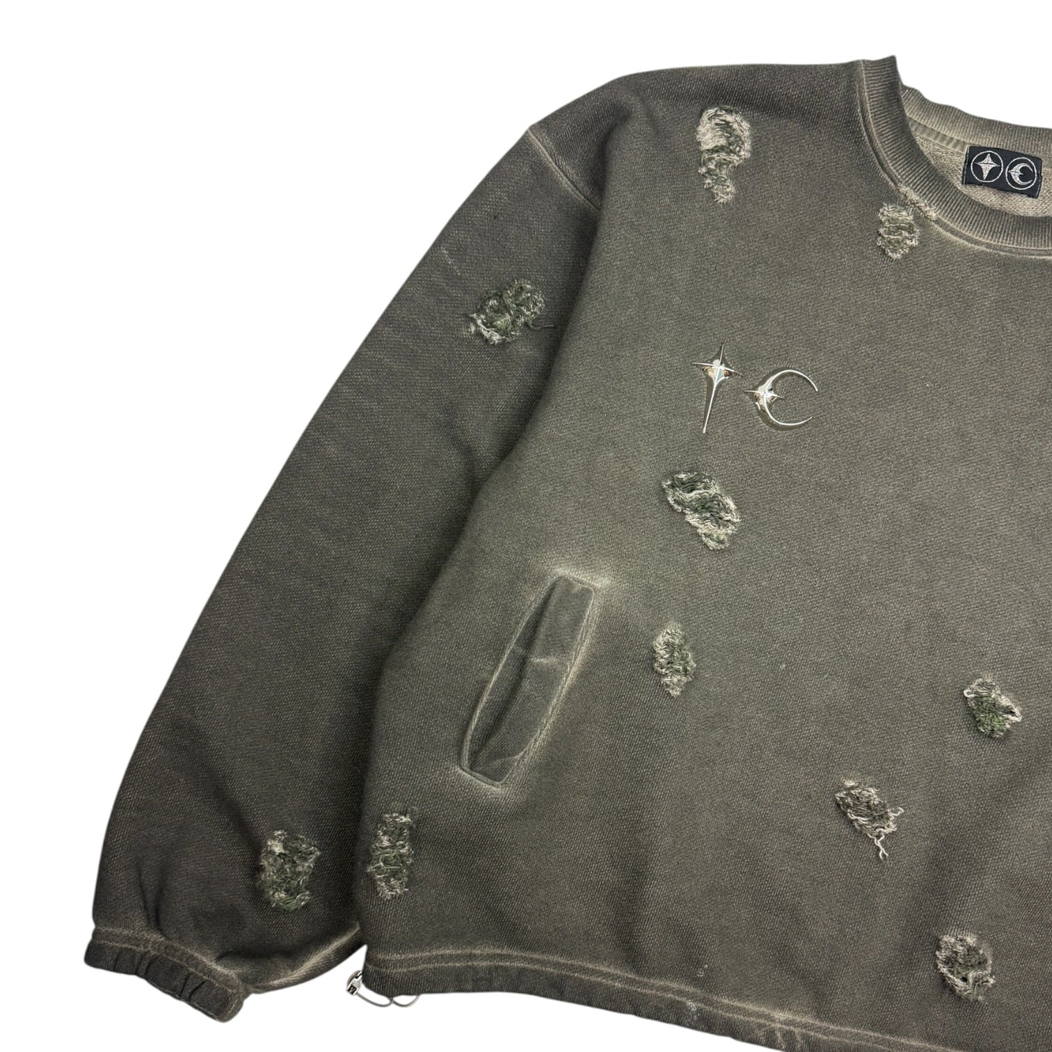 Thug Club War Victim Distressed Crewneck Khaki